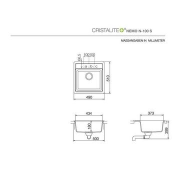 Schock Granitspüle Schock Cristalite Nemo N-100 S A GAS Asphalt Exzenterbedienung, 49/51 cm