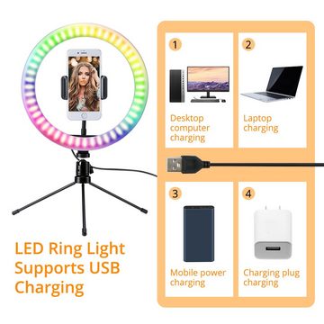 BlingBin Ringlicht 10 Zoll RGB mit Stativ USB Selfie-Ringlicht 16 Farben
