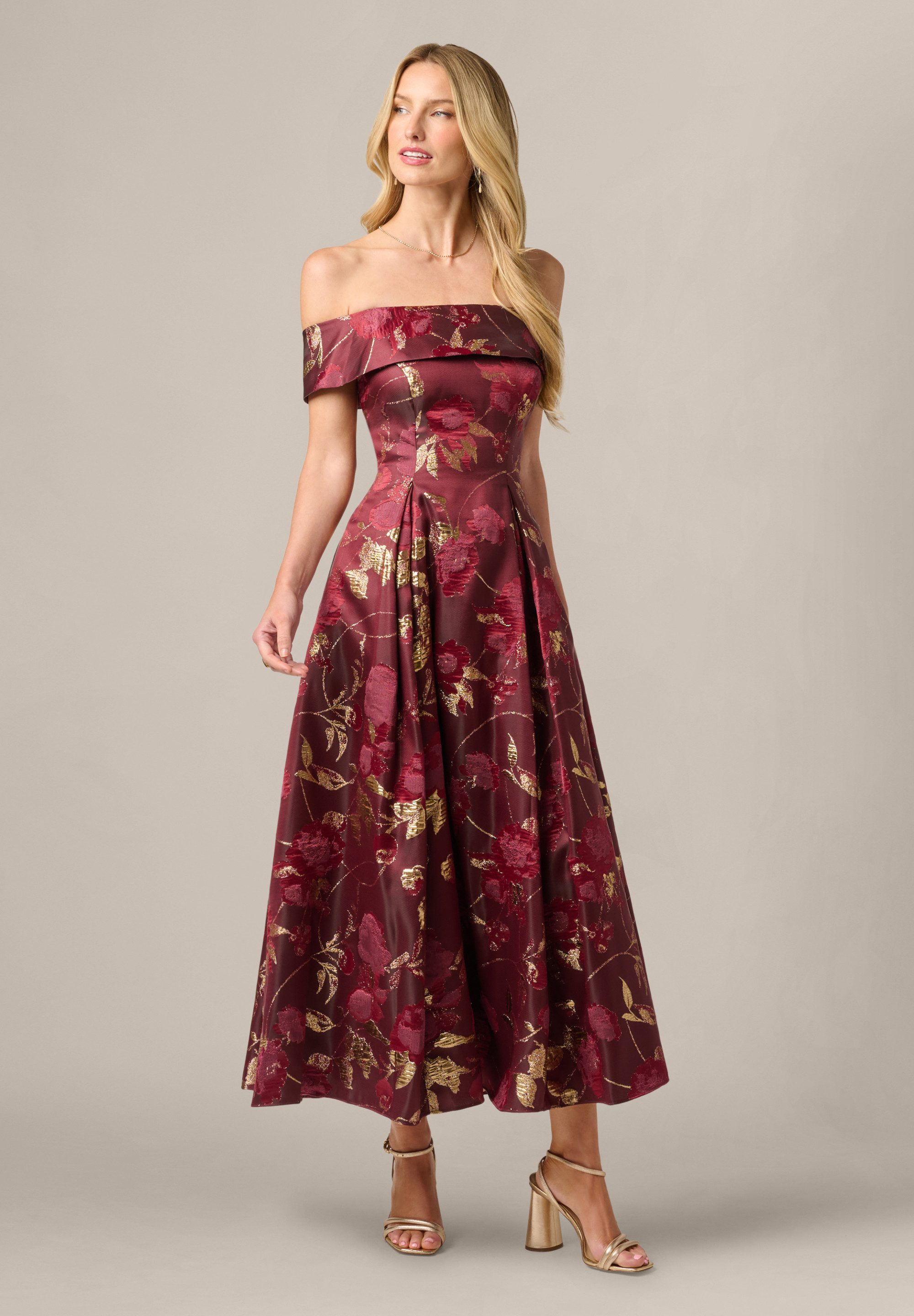 Adrianna Papell Abendkleid Off Shoulder Midi Dress Tailliert, figurbetont, elegant