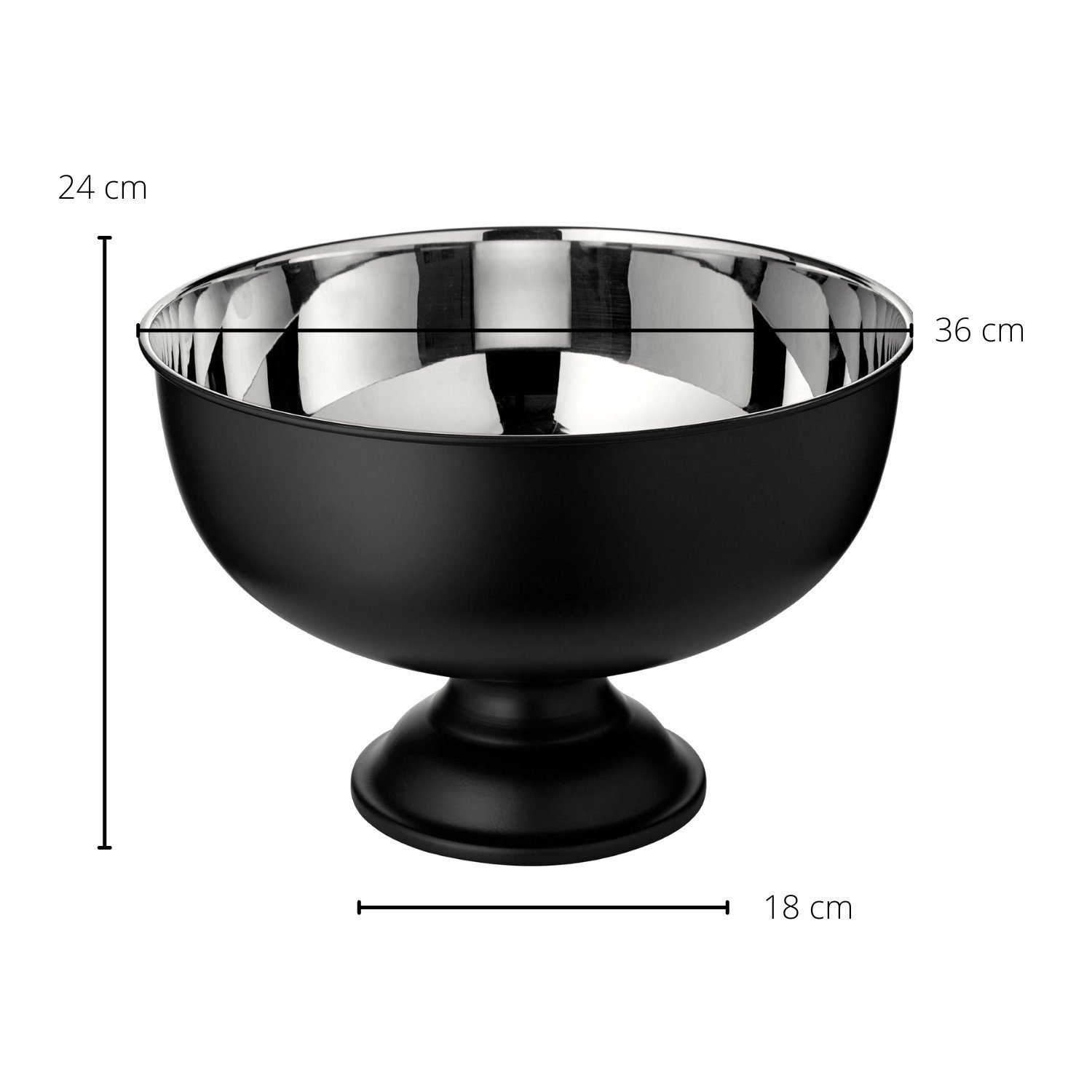 EDZARD Sektkühler Pearl, Matt-Schwarz, Edelstahl, gehämmert, hochglanzpoliert, Ø 36 cm