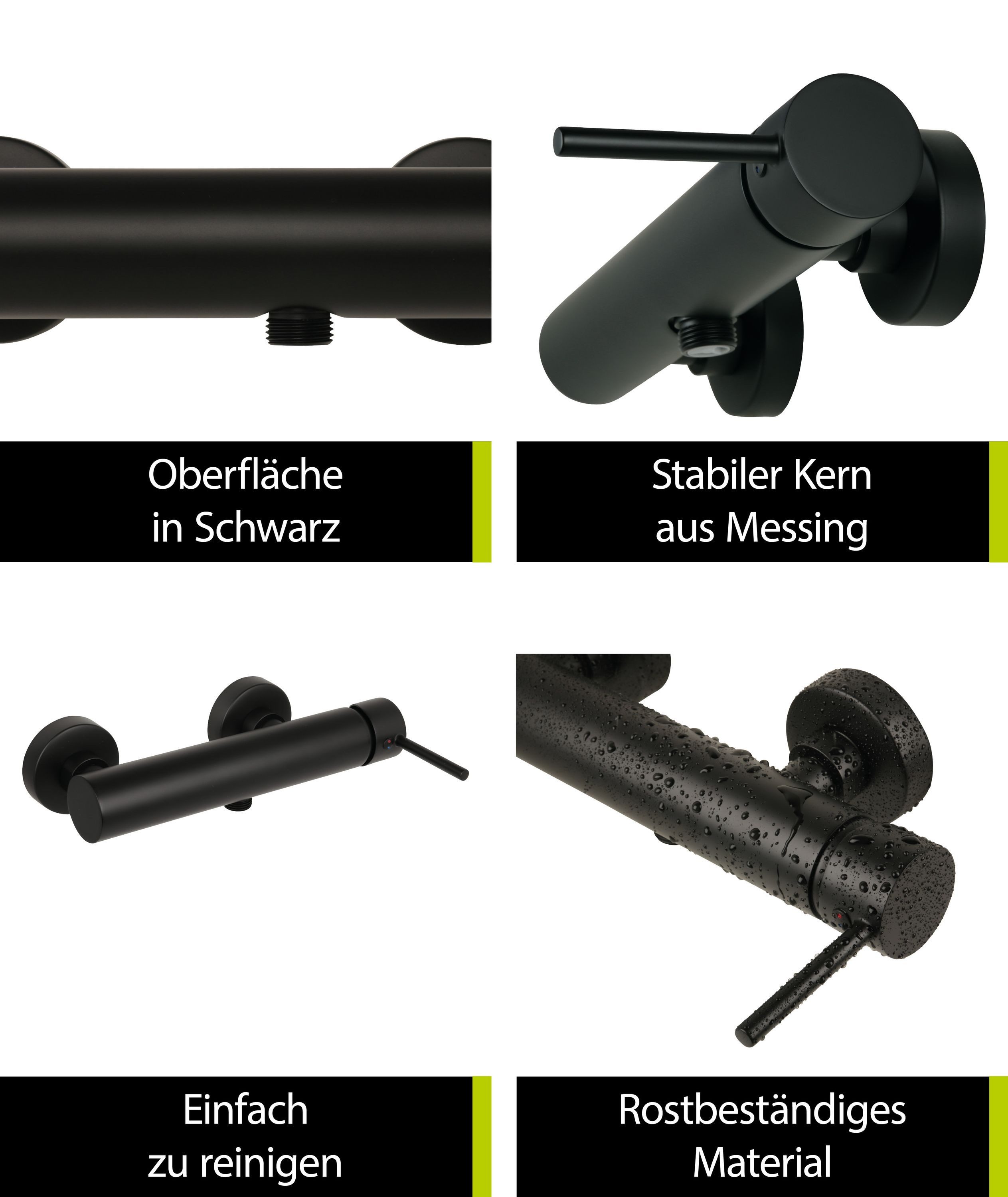 aquaSu Duscharmatur Lago 2.0 Schwarz, Stickgriff, Wassersparfunktion, Keramikkartusche