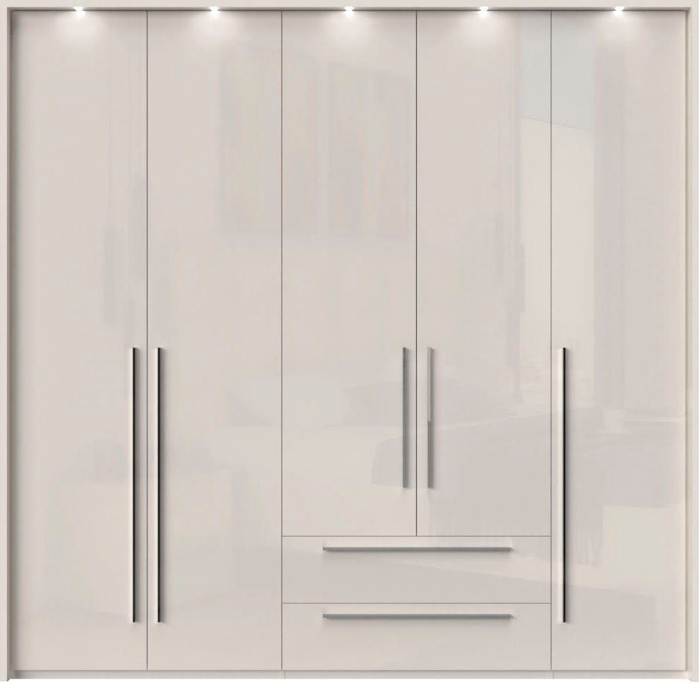 Places of Style Drehtürenschrank Piano, inklusive Rahmen und Beleuchtung, soft-close-Funktion (viele Breiten zur Auswahl, 226cm hoch, mit jeweils 2 Schubladen) beige oder weiß, UV lackiert, Hochglanzfronten, FSC-zertifiziert