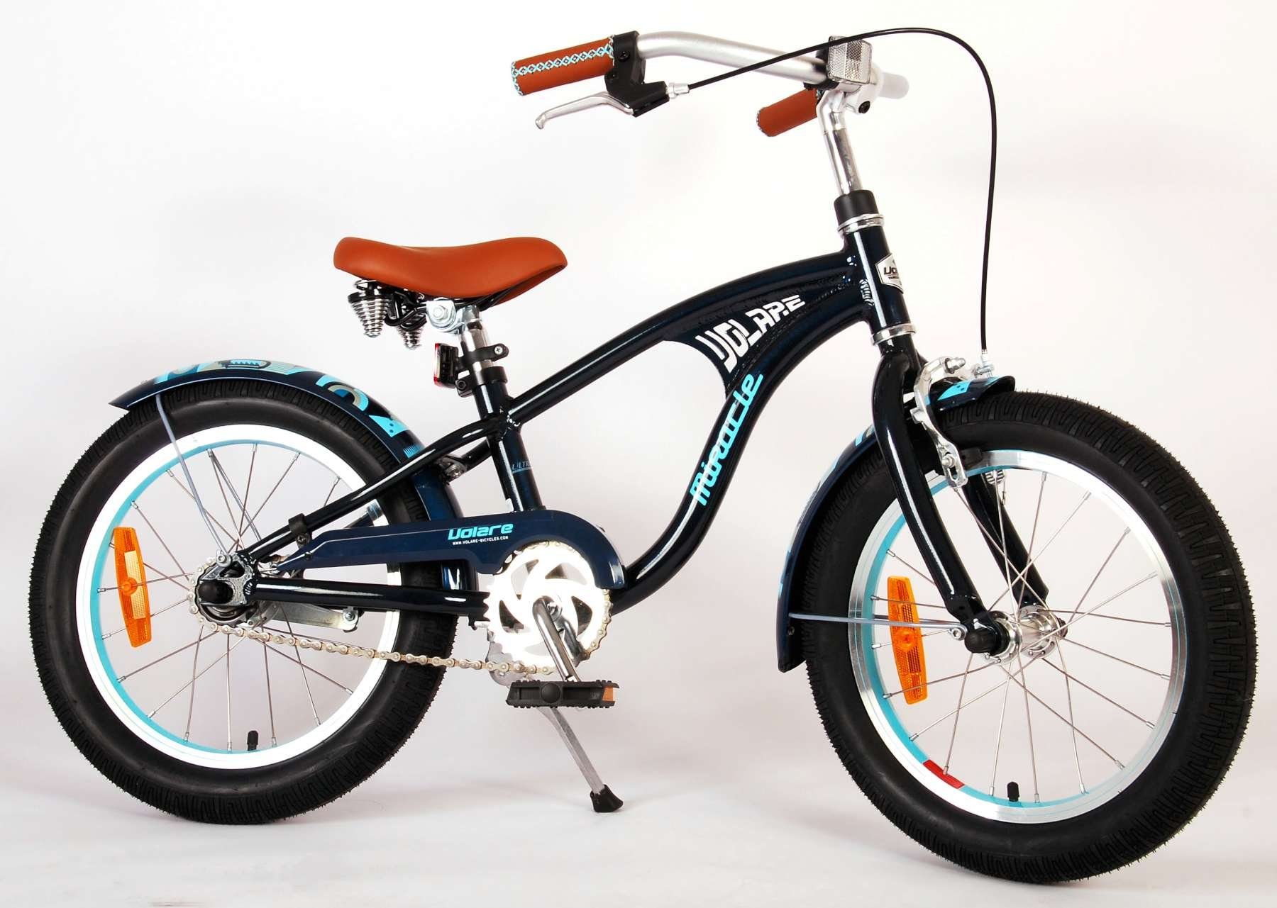 TPFSports Kinderfahrrad Volare Miracle 16 Zoll Rücktritt und Handbremse, 1 Gang, (Kinder Jugend Fahrrad - Jungsfahrrad - Rutschfeste Sicherheitsgriffe), Kinder Fahrrad 16 Zoll - Jugend Fahrrad mit Ständer - Blau matt