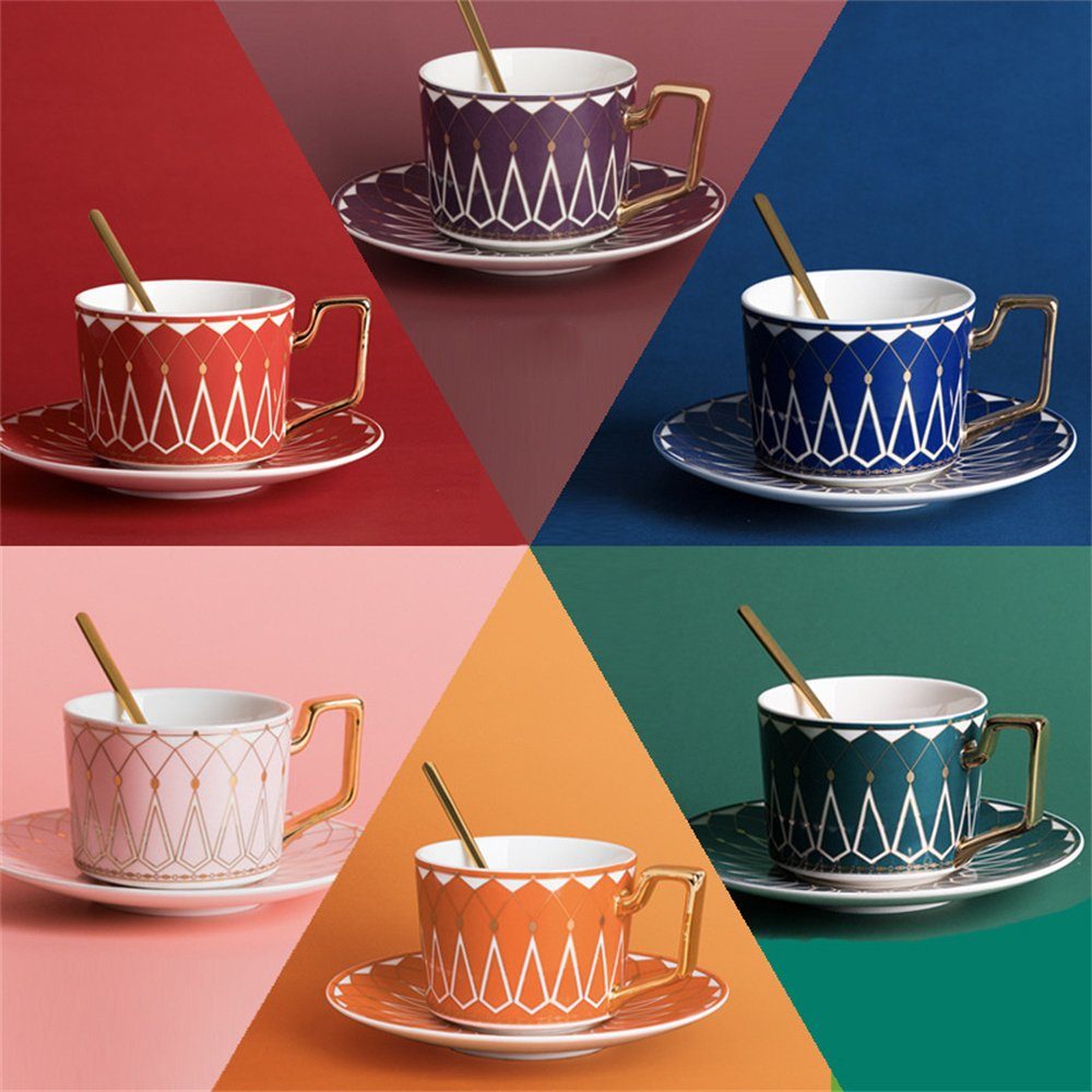 Dekorative Kaffeeservice Europäischer Keramik-Kaffeebecher, Untertasse Untertassen und mit Set Set Löffel, Teetasse Tasse blau (1-tlg), Teetasse & Ceramic