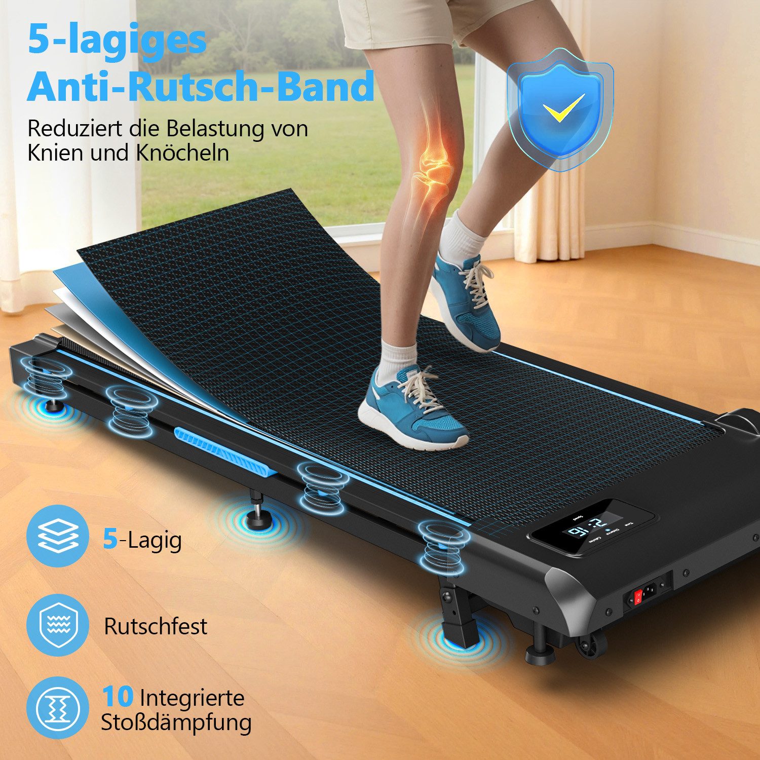 VANNECT Laufband für Zuhause mit 9% Steigung, 2,75HP Tragbares Walking Jogging Pad (1-tlg., LED-Anzeige, Magnetische Fernbedienung), 1-10KM/H, Doppelter Stoßdämpfung Bis 150kg Belastbar