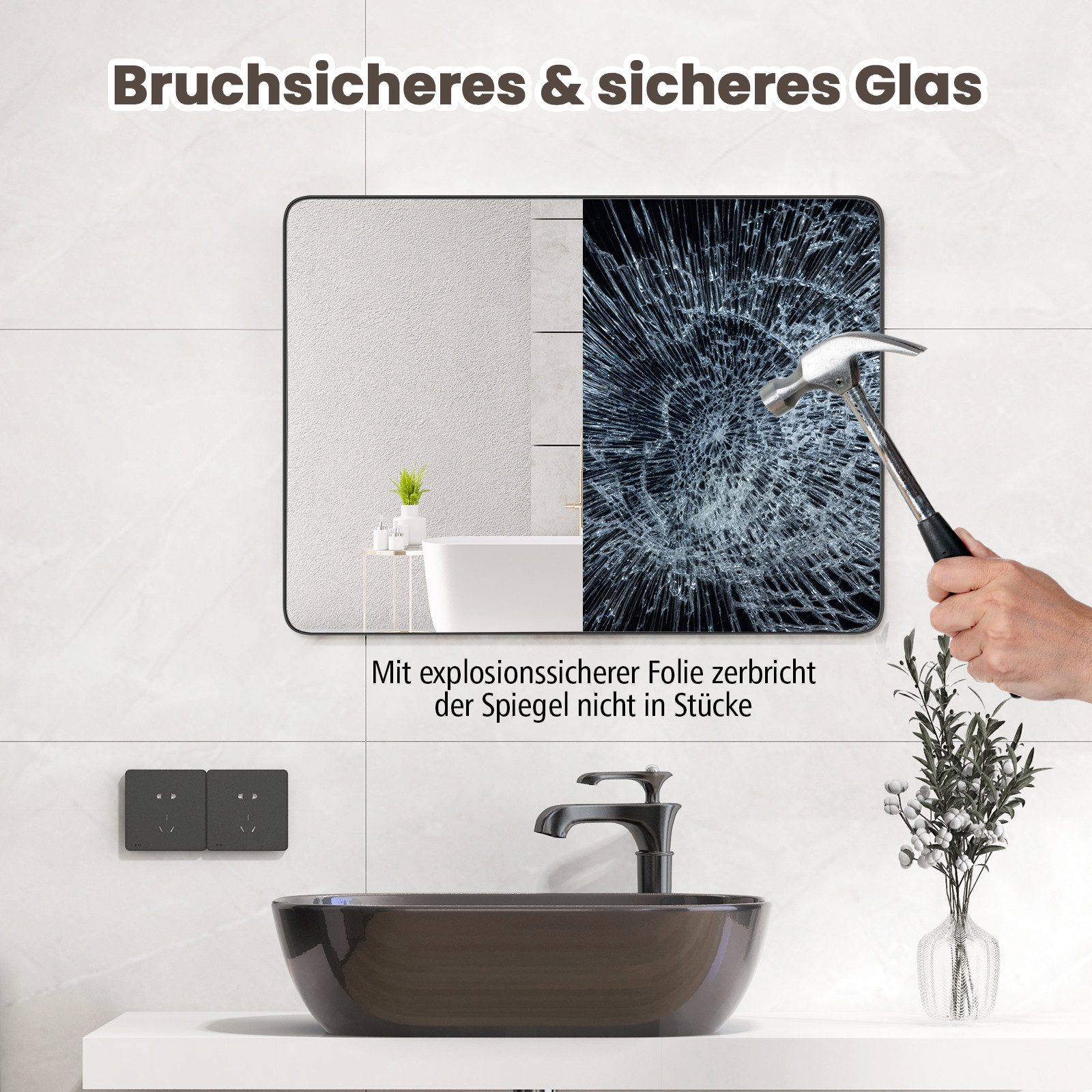 COSTWAY Badspiegel, rechteckig 76 x 56cm, günstig online kaufen