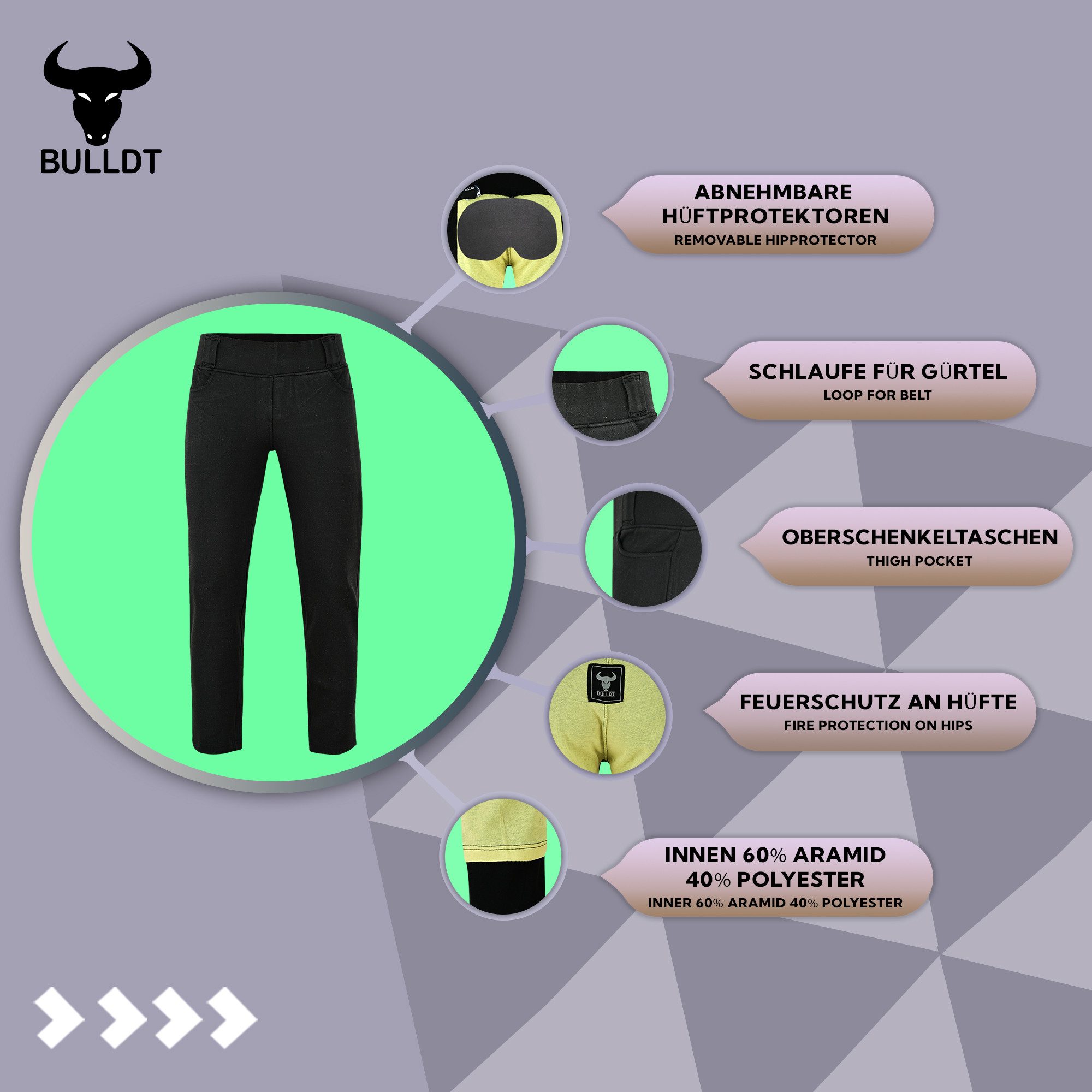 BULLDT Motorradhose BLD Legging-014 (mit 4 abnehmbaren Protektoren) Damen Motorrad Leggings Aramid Gefüttert – Bild 5 von 5