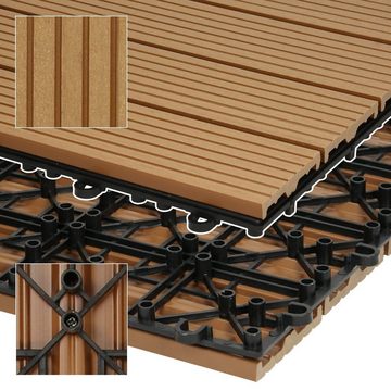 ECD Germany WPC-Fliesen Terrassendielen Balkonfliesen Klickfliesen, 11er Set, 11 St., 11er Set, Teak 30x30cm 11er Set 1m² Holzoptik mit Drainage und Klicksystem