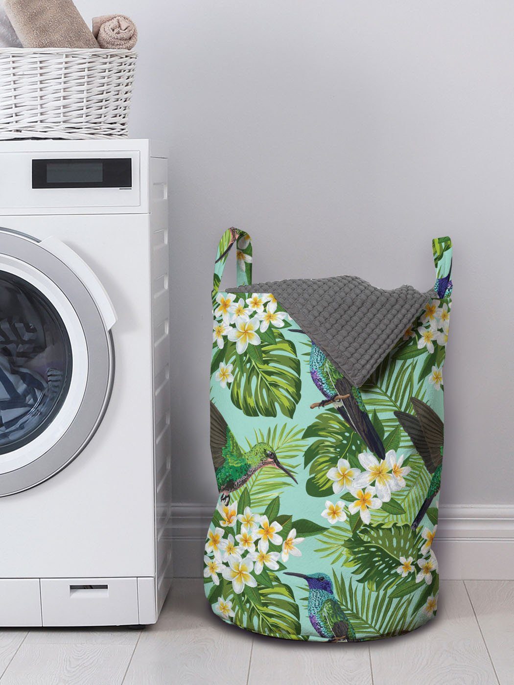 Abakuhaus Wäschesäckchen Wäschekorb Tropisch Art für Waschsalons, Regenwald Kordelzugverschluss Griffen mit Brasilianischer