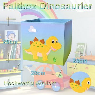 TE-Trend Spielzeugtruhe 4 Stück Dinosaurier Motiv Aufbewahrungsbox Kinder Faltbox Kinderzimmer, Faltbar