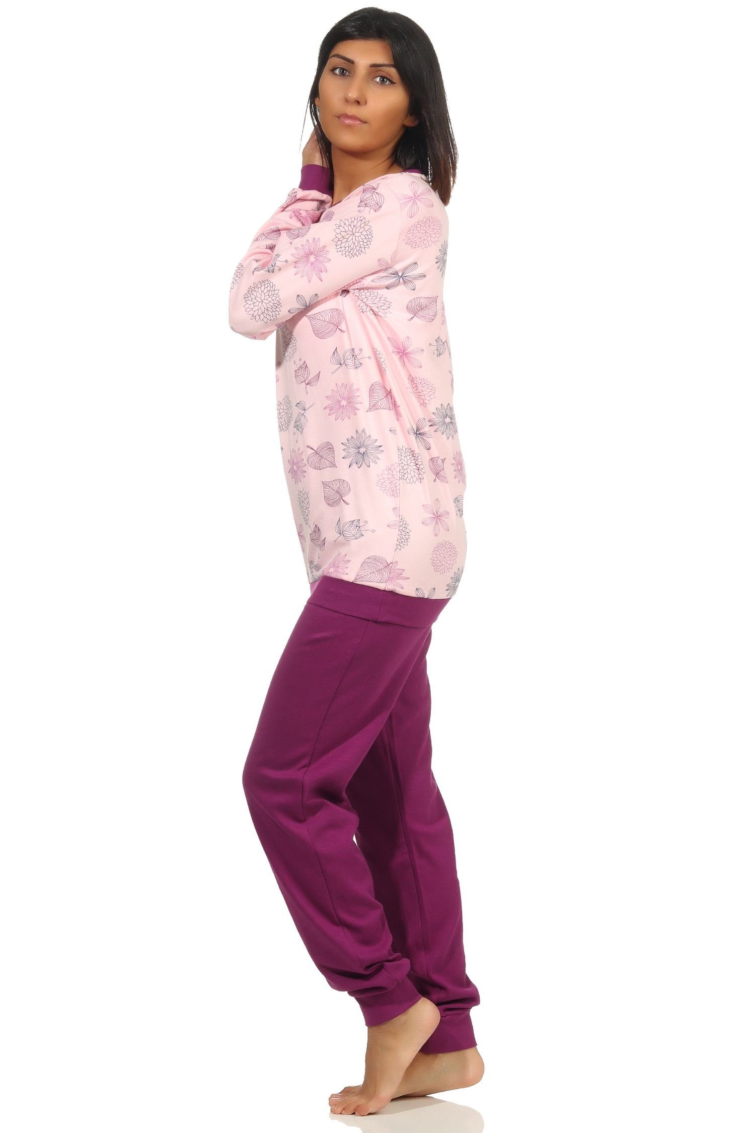 Pyjama Normann - Übergrößen mit in Pyjama rosa auch lang Interlock Bündchen Damen