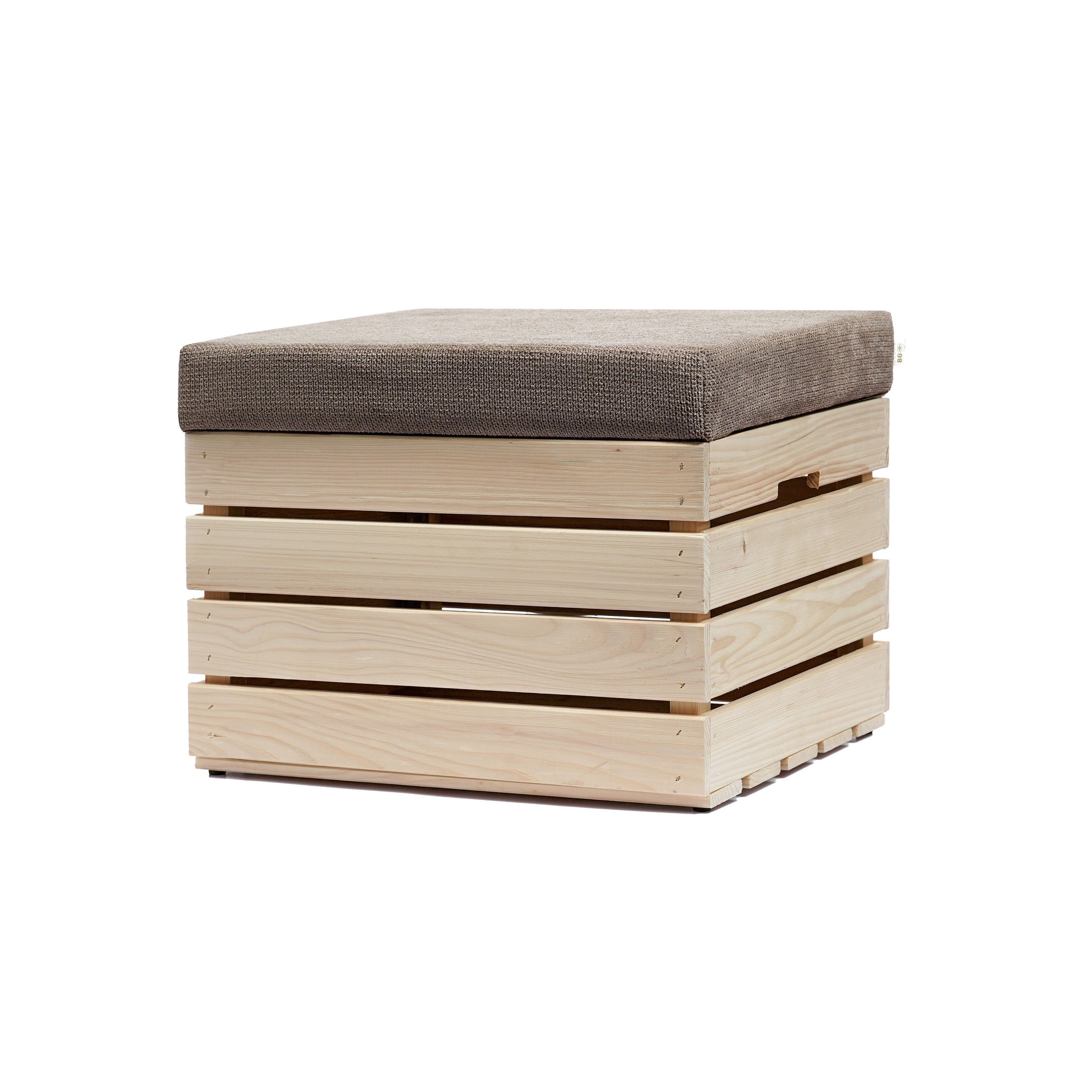 GrandBox Dekokiste Sitzhocker mit Stauraum 37x40x50 mit Polster – Naturholz (1er Set)
