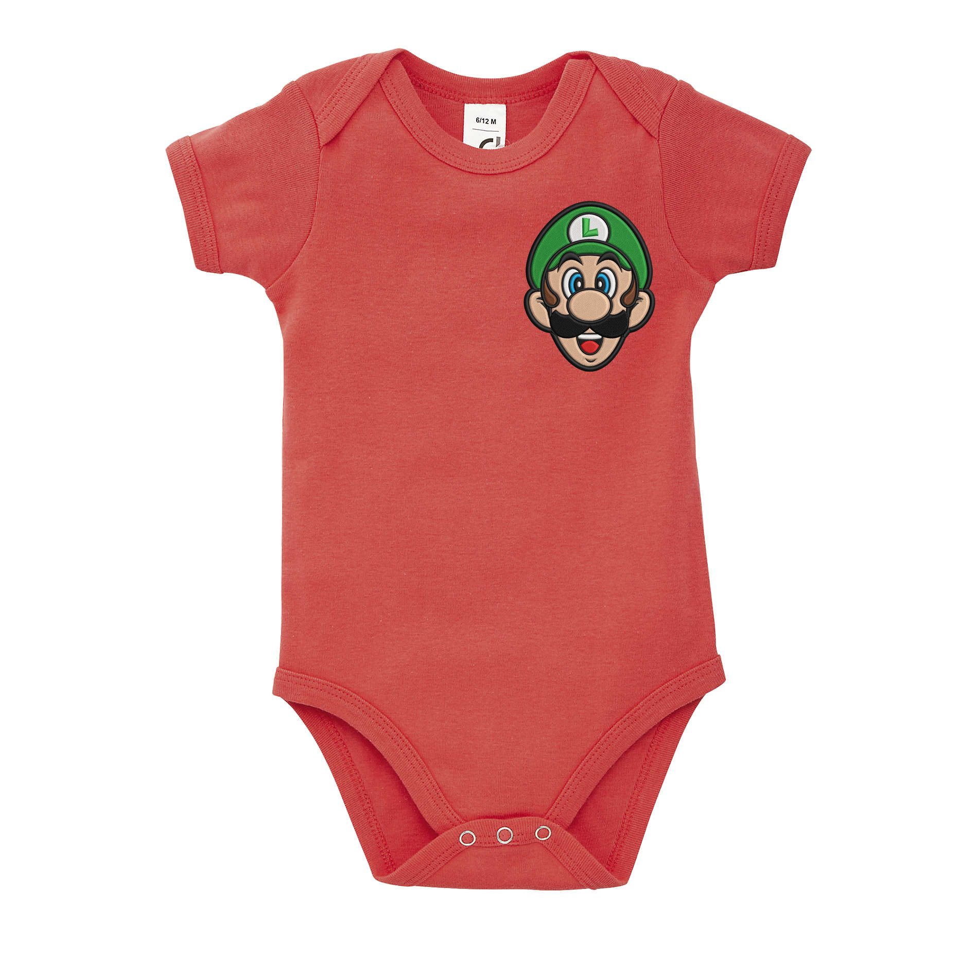Blondie & Brownie Strampler Baby Body Retro Gaming Luigi Gesicht Brustpatch Motiv für Kleinkind RetroGrünheld Brustmotiv Babybody Deluxe