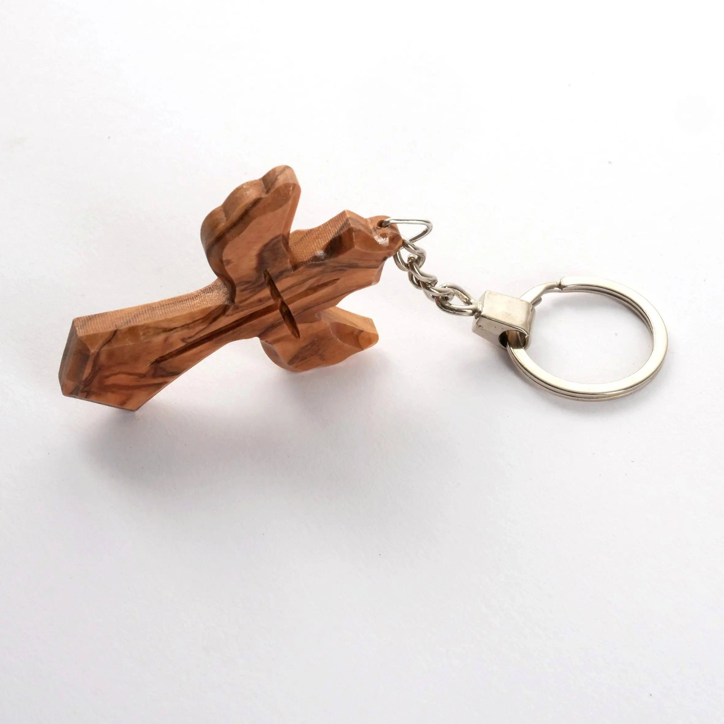Kassis Engelfigur Schlüsselanhänger mit Kreuz Olivenholz, Engelsform umweltfreundlich, handgemacht, aus Bethlehem aus Naturprodukt, in