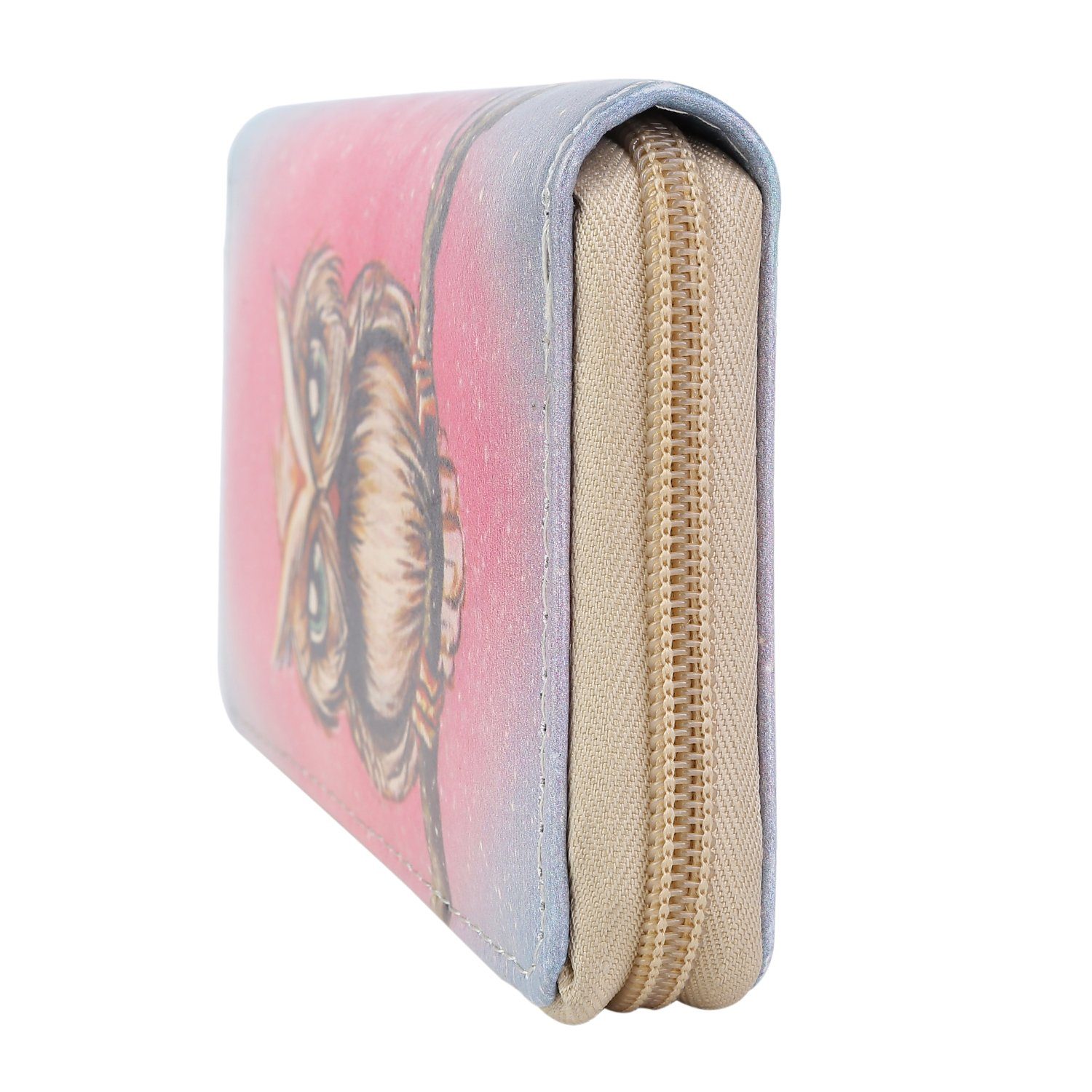 Reißverschluss Eulen eule mit Damen Portemonnaie Geldbörse für (Packung, süße 1-tlg), Mädchen, DonDon - 02 Geldbörse Pink Eulenmotive, und Geldbeutel
