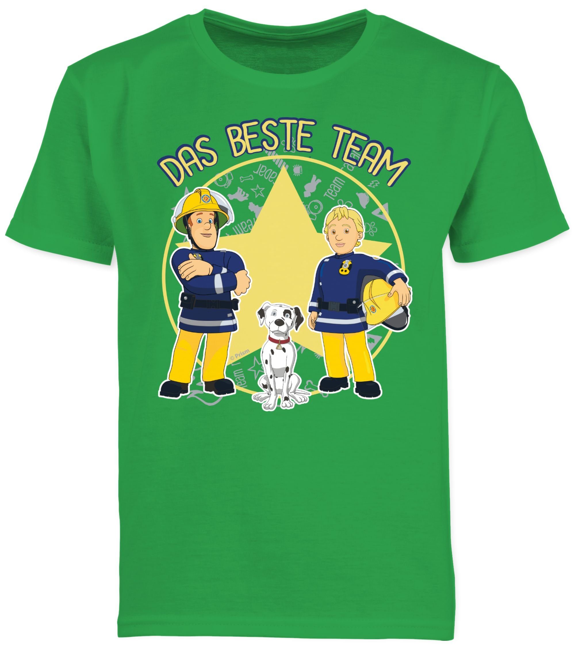 Shirtracer T-Shirt Das beste Team Feuerwehrmann Penny - Jungen Schnuffi 3 Sam, Sam & Grün