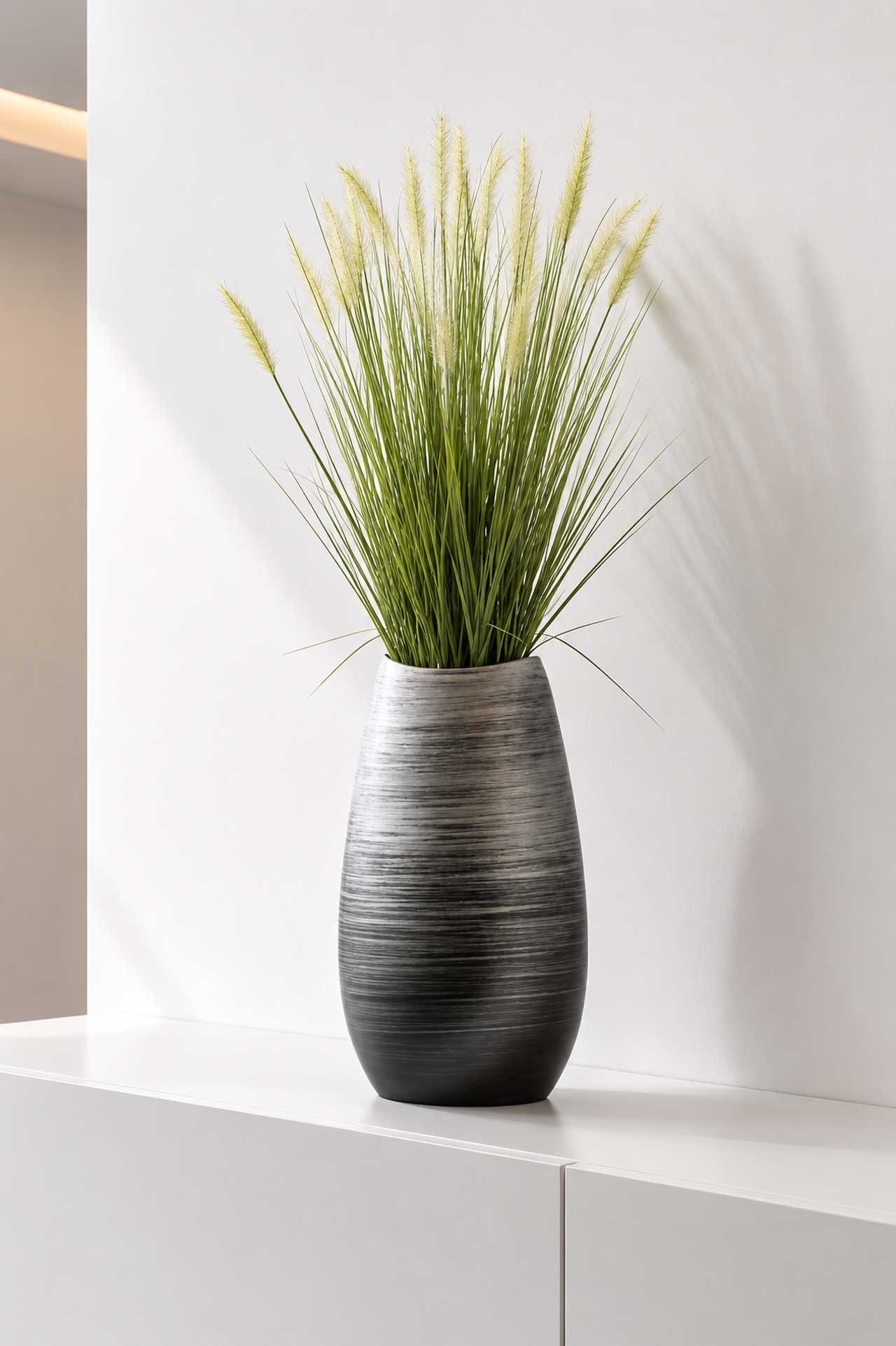 VIVANNO Bodenvase Fiberglas KALAL Oval - Spiralschwarz Hochglanz (1 St), 20x12x37 cm
