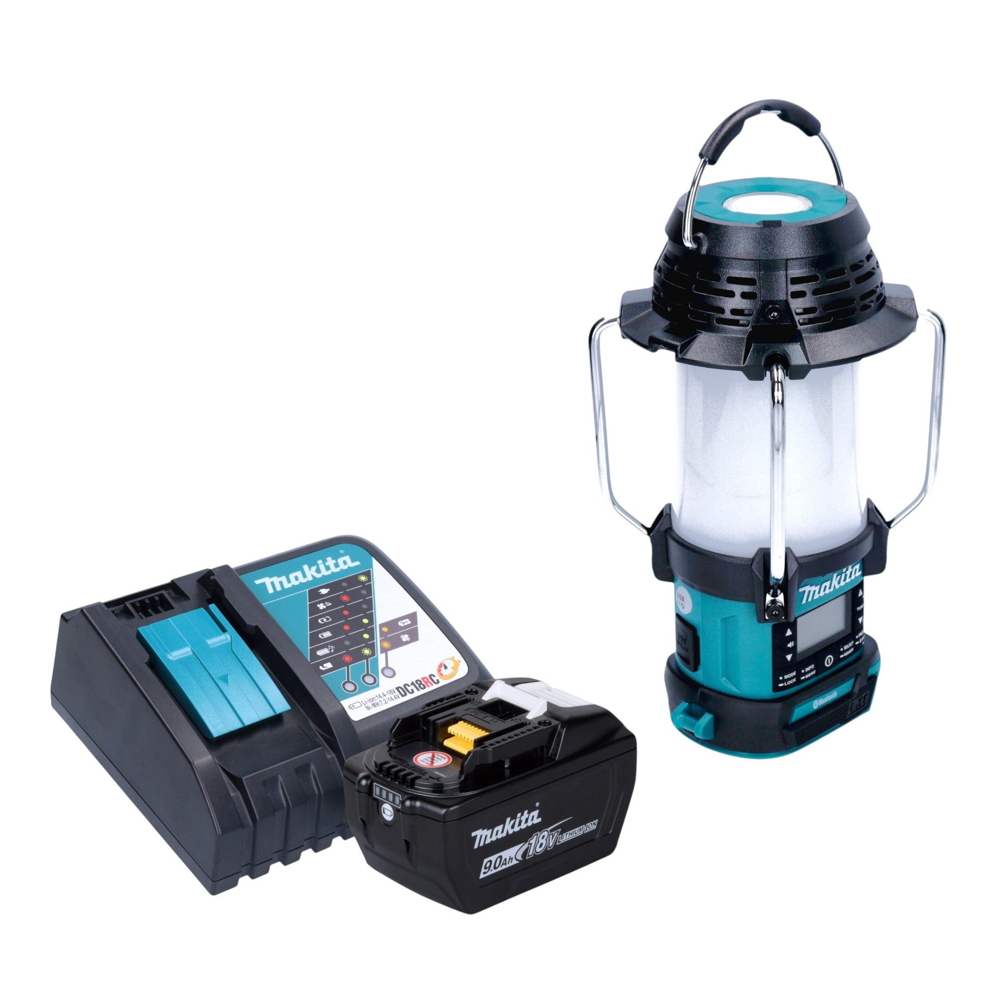Makita DMR 056 Akku Radio 18 V FM DAB+ mit Laterne 360° Taschenlampe IP65 Baustellenradio