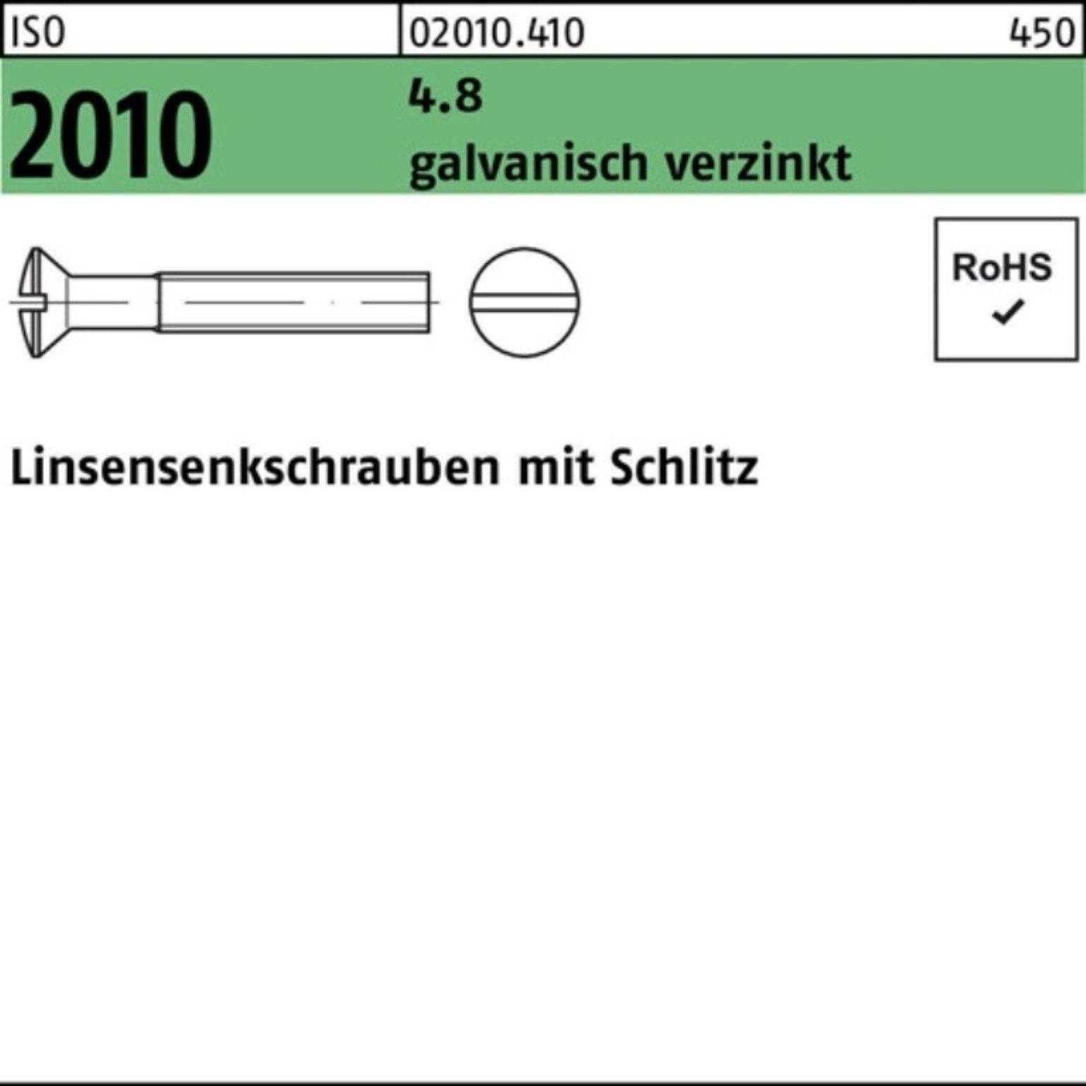 Linsenschraube 50 Reyher 2010 galv.verz. M10x 4.8 100er ISO Linsensenkschraube Pack Schlitz