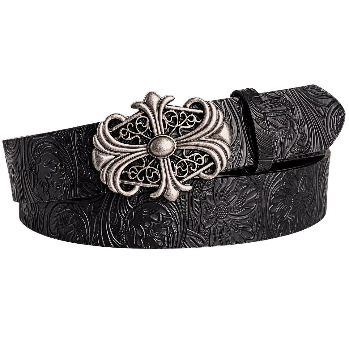 Ware aus aller Welt Koppelgürtel Gürtel mit floraler Western-Schnalle – Unisex Retro Jeansgürtel