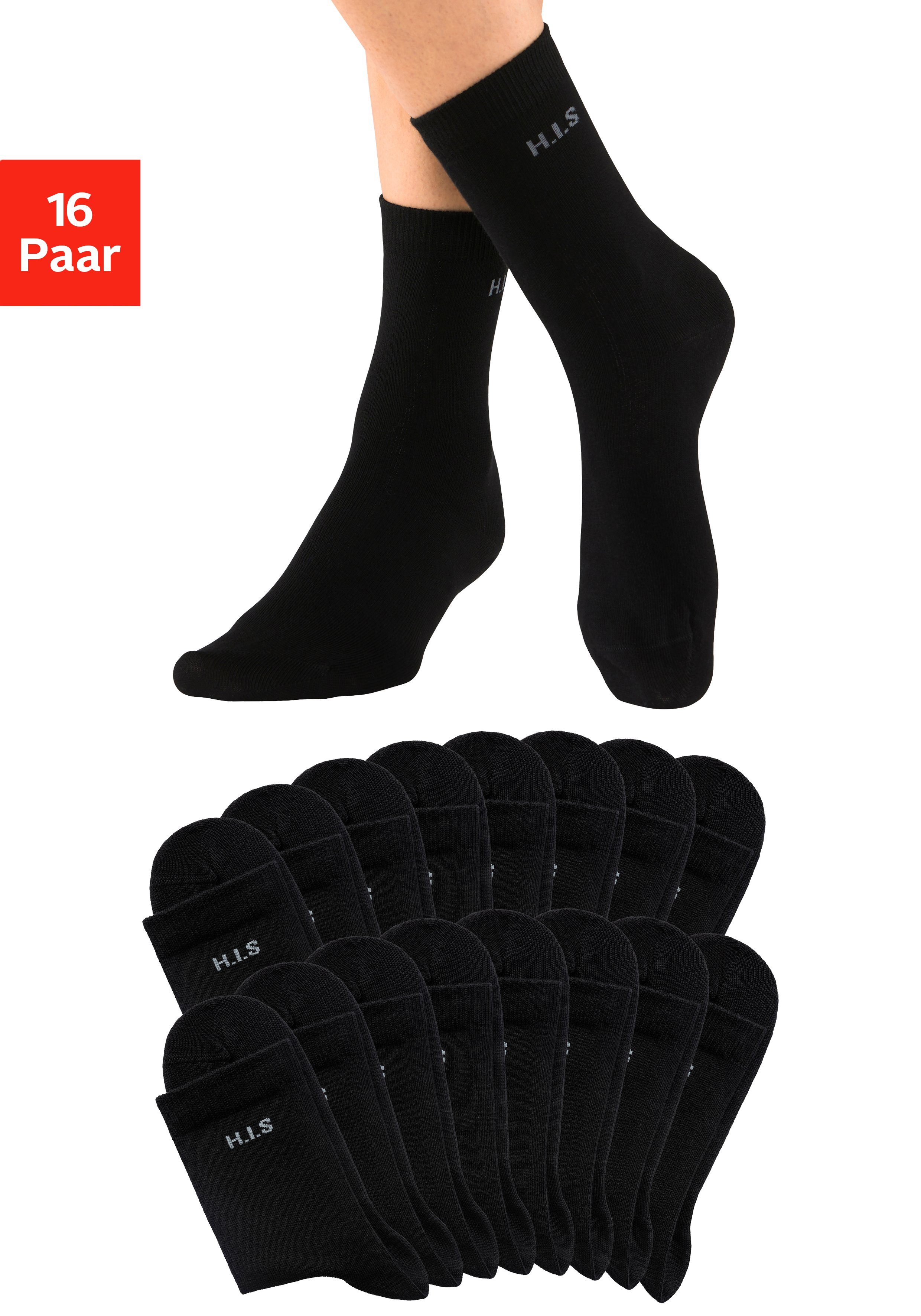 H.I.S Socken (16-Paar) mit eingestricktem Markenlogo schwarz | Lange Socken