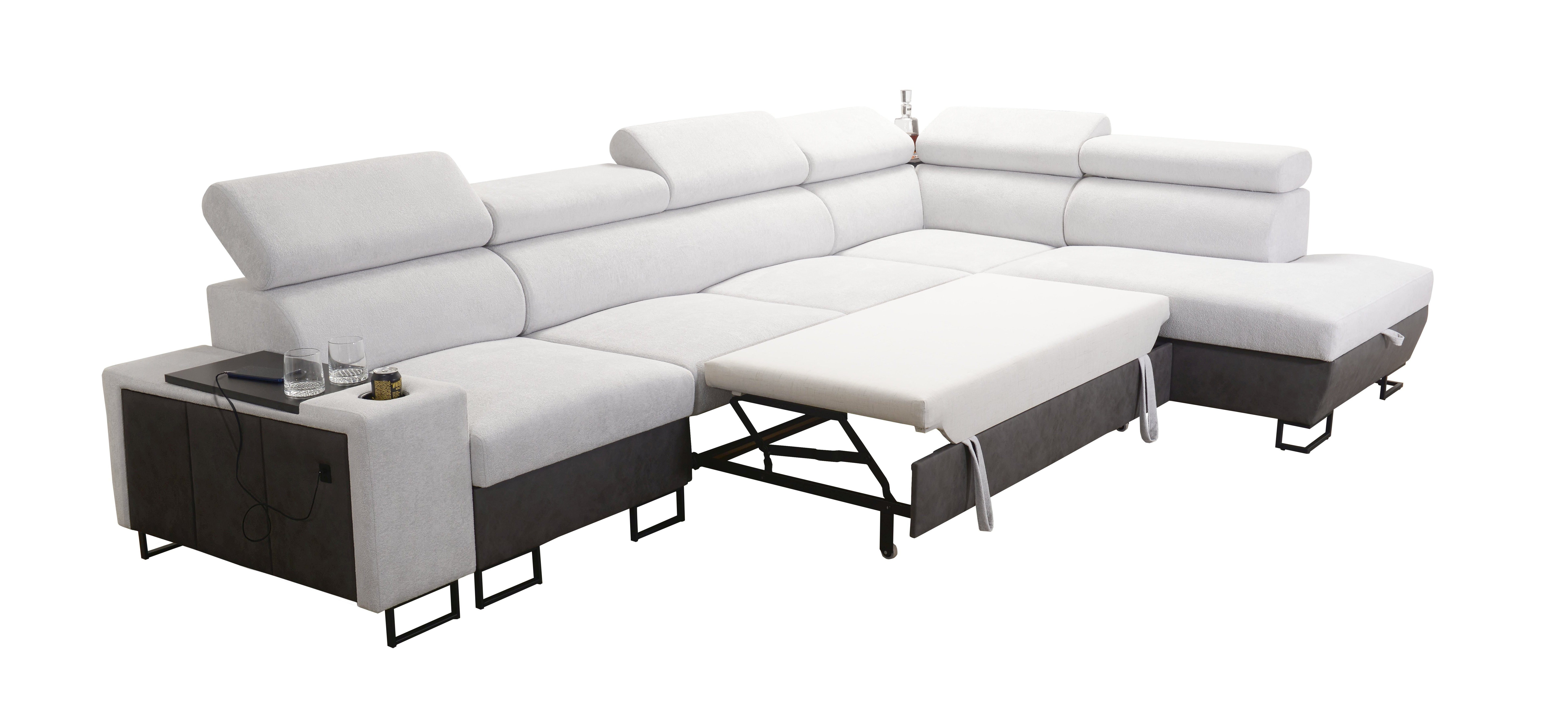 Möbel für Dich Ecksofa XXL Melody XI, mit USB-Ladestation, Ablagen, Bettfunktion und Stauraum