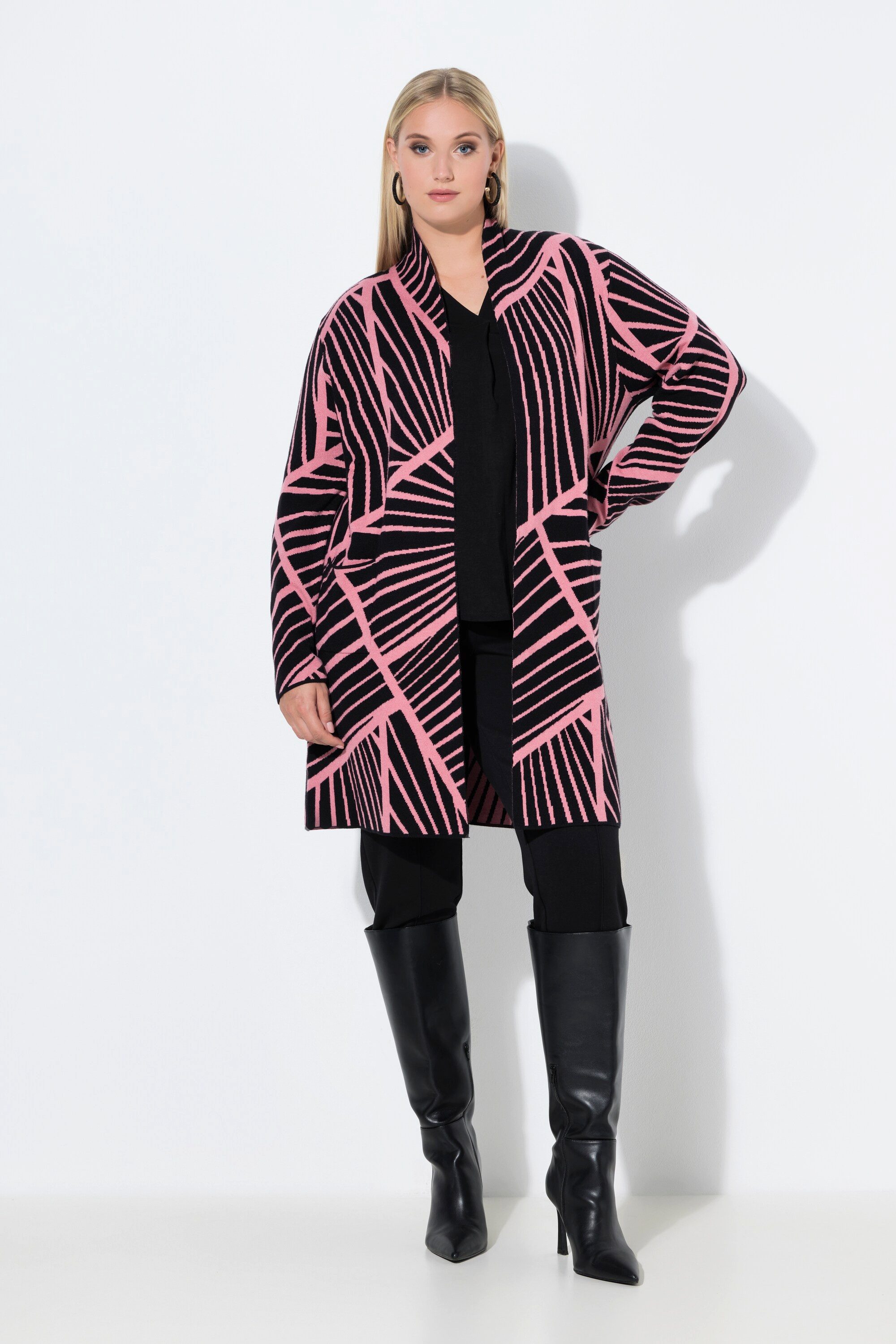 Ulla Popken Strickjacke Long-Strickjacke grafisches Muster Schalkragen günstig online kaufen