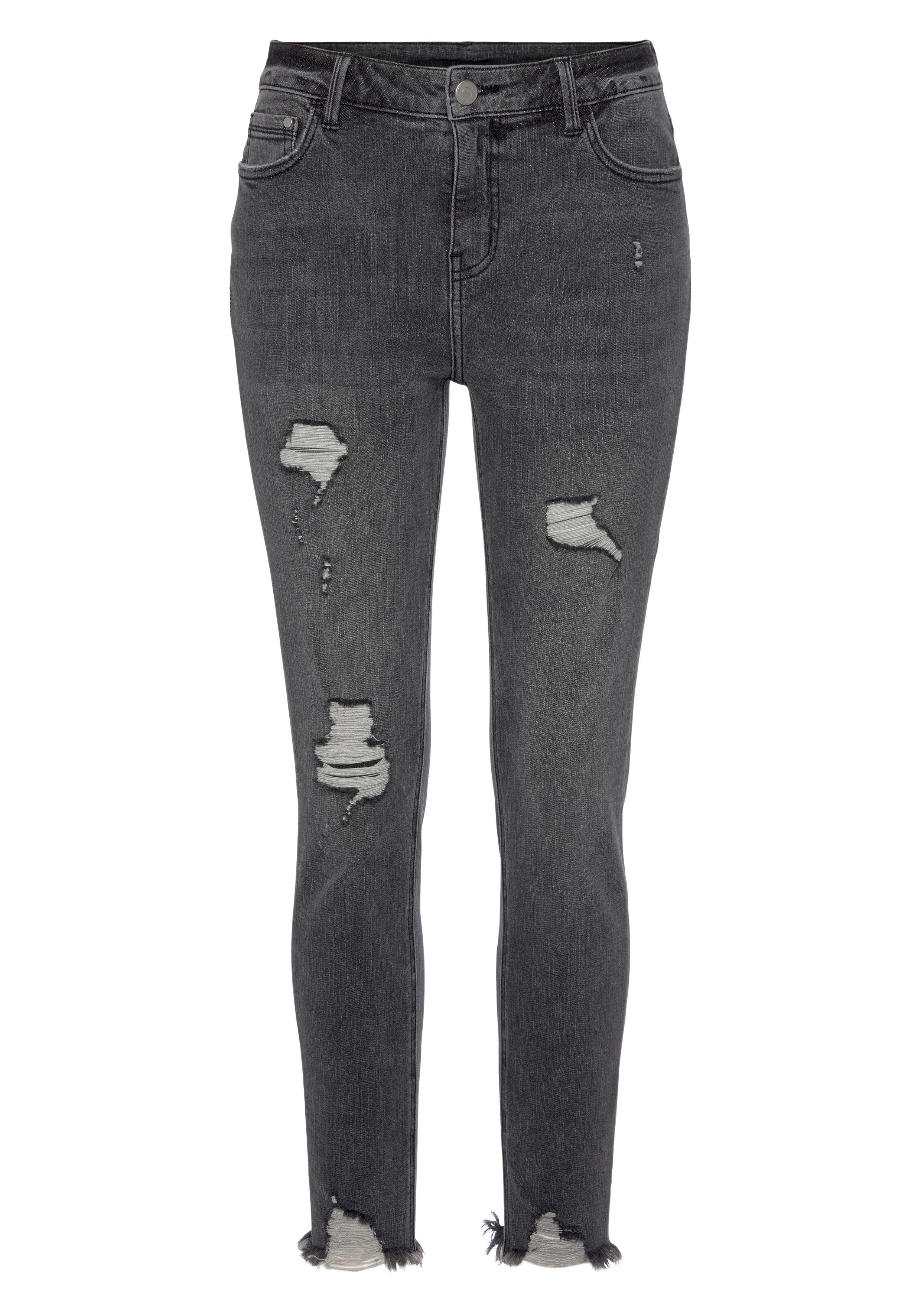 Buffalo Destroyed-Jeans mit ausgefranstem Beinabschluss dark-grey-washed