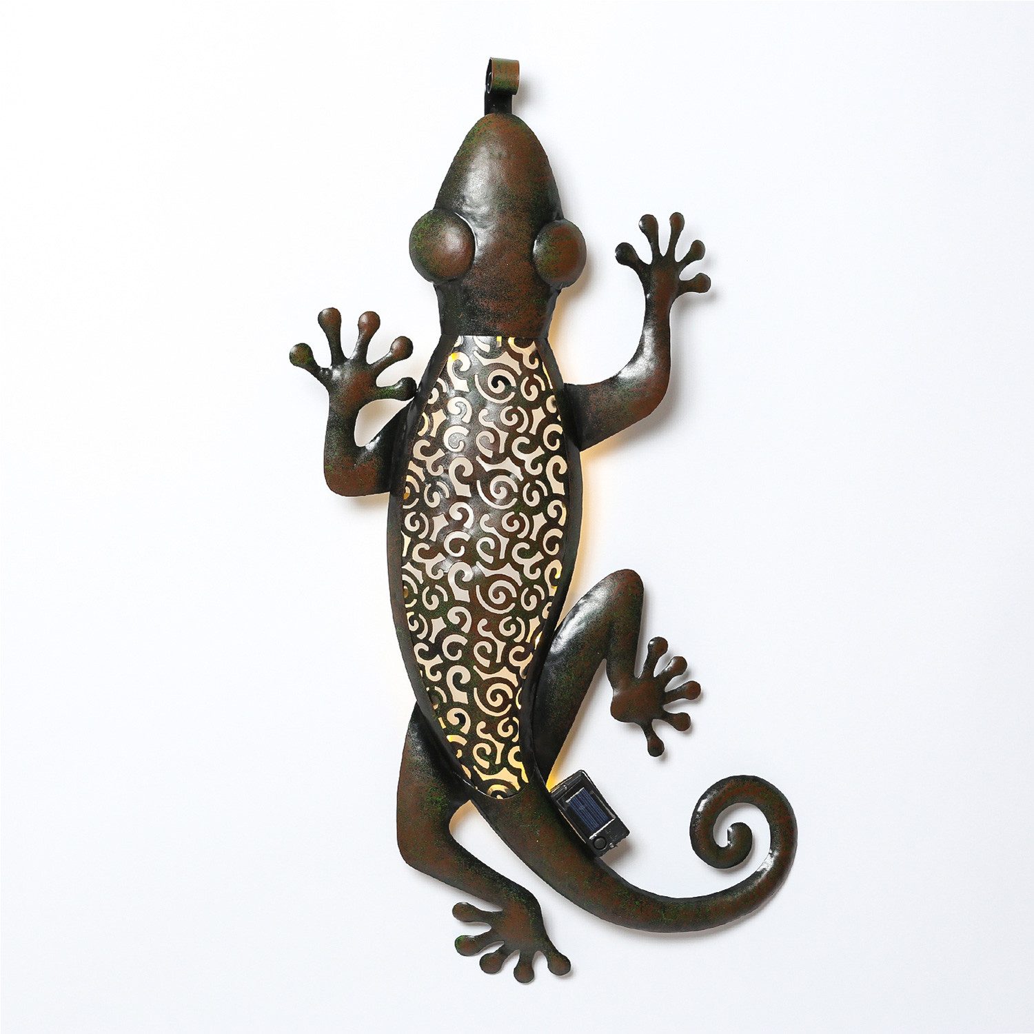 MARELIDA LED Solarleuchte LED Solar Gartendeko GECKO Terrasse Hauswand Wanddeko H: 72cm braun, LED Classic, warmweiß (2100K bis 3000K)
