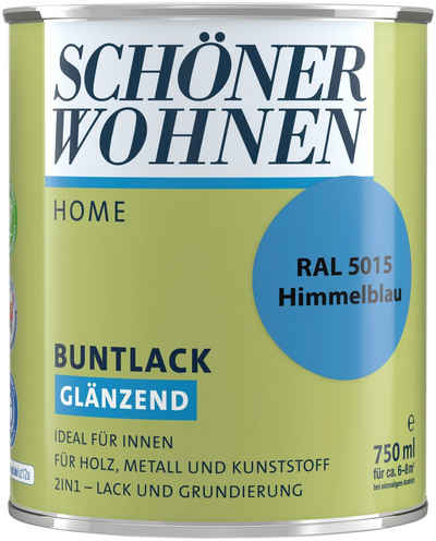 SCHÖNER WOHNEN FARBE Lack Home Buntlack, 750 ml, himmelblau RAL 5015, glänzend, ideal für innen, 2in1-Lack