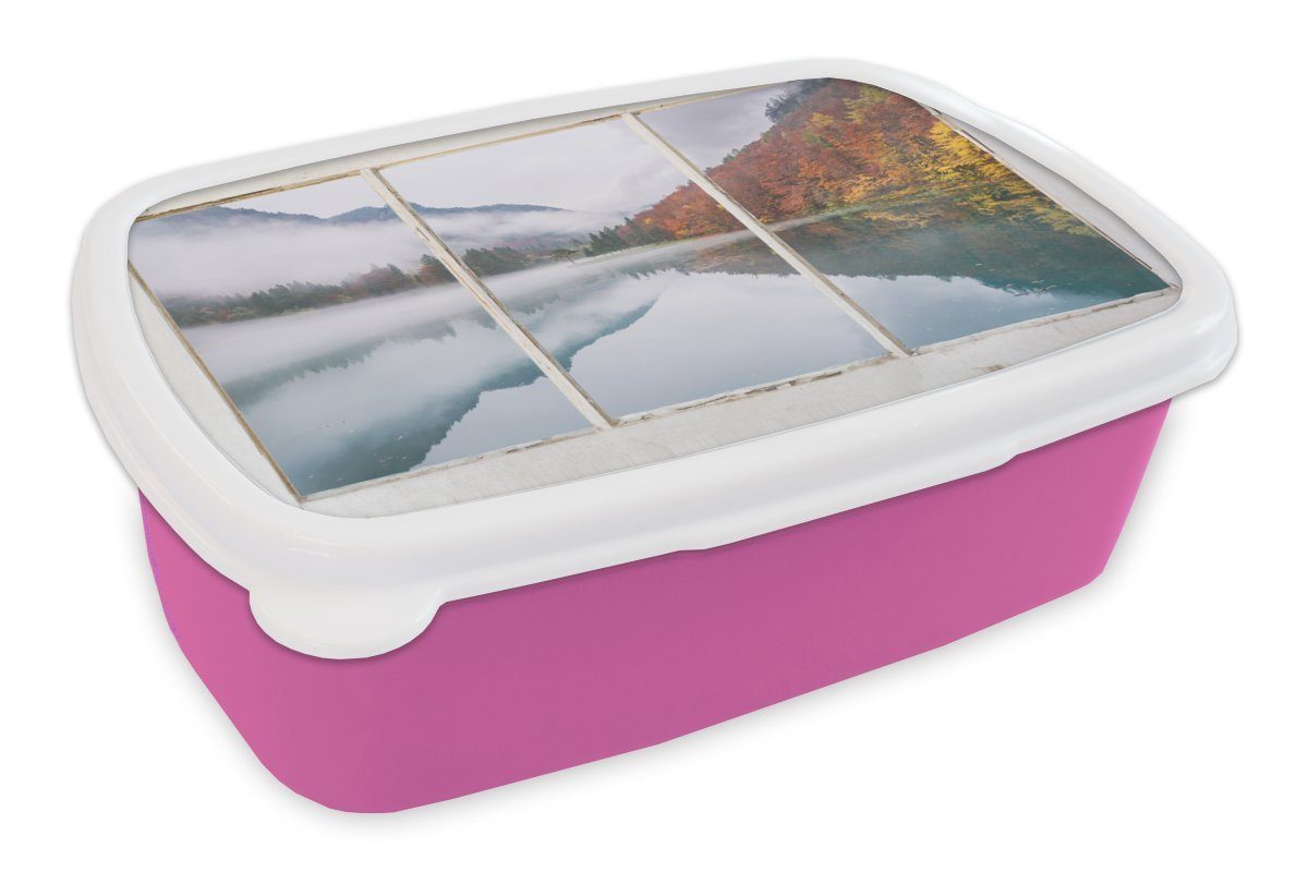 MuchoWow Lunchbox Aussicht - Herbst - Berg, Kunststoff, (2-tlg), Brotbox für Erwachsene, Brotdose Kinder, Snackbox, Mädchen, Kunststoff rosa