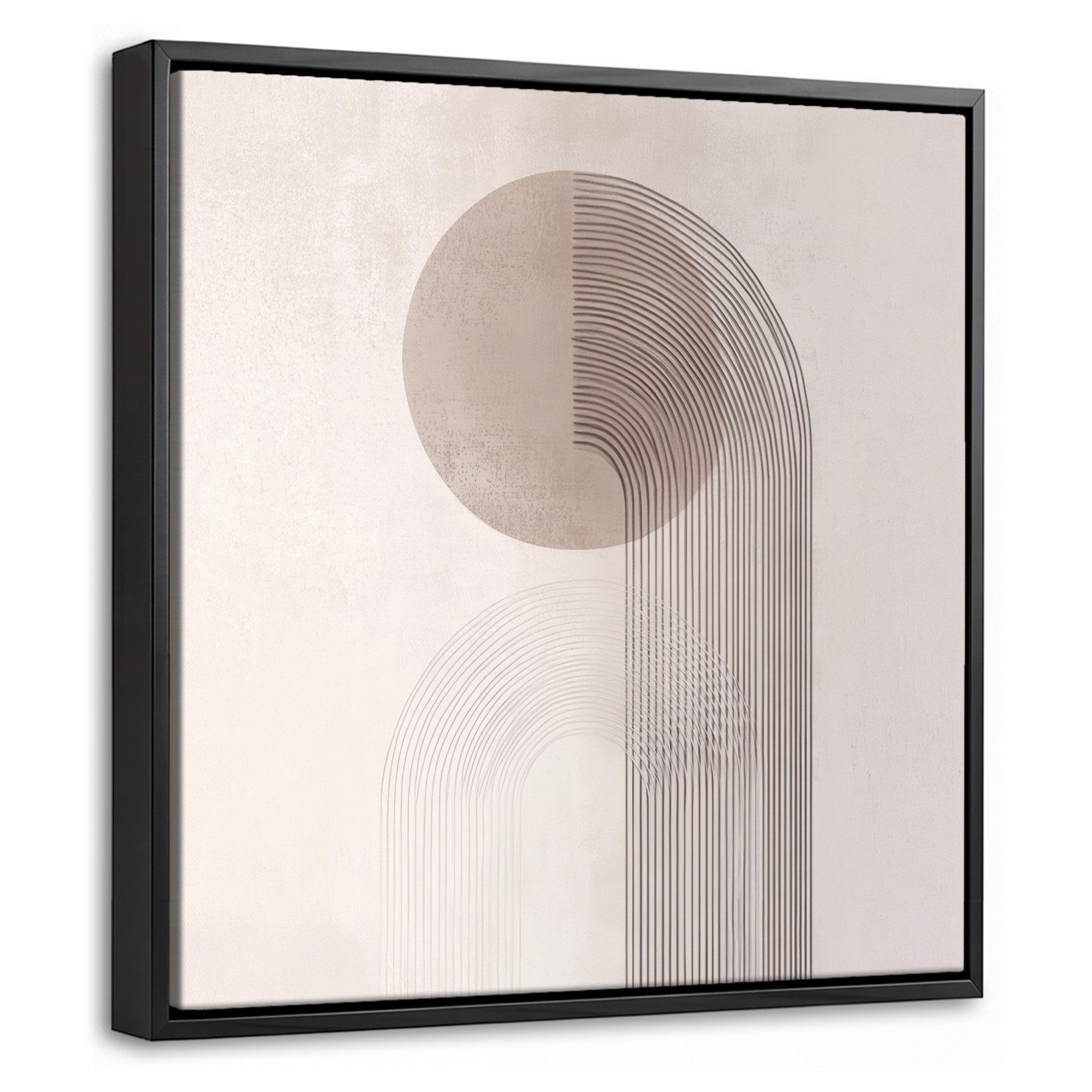 OneMillionCanvasses® Leinwandbild mit Rahmen - Minimalistisch - Kreis - Hellgrau, Fotodruck (1 St), Leinwand Bilder Klein, Wand Dekoration Aesthetic 20x20cm