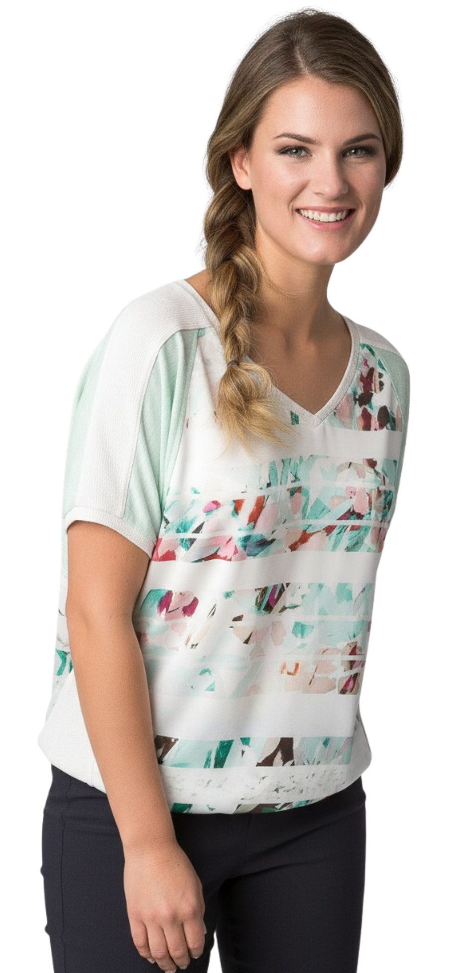 LeComte T-Shirt 42-624358, im Streifendruck mit V-Ausschnitt Tunnelzug am Saum