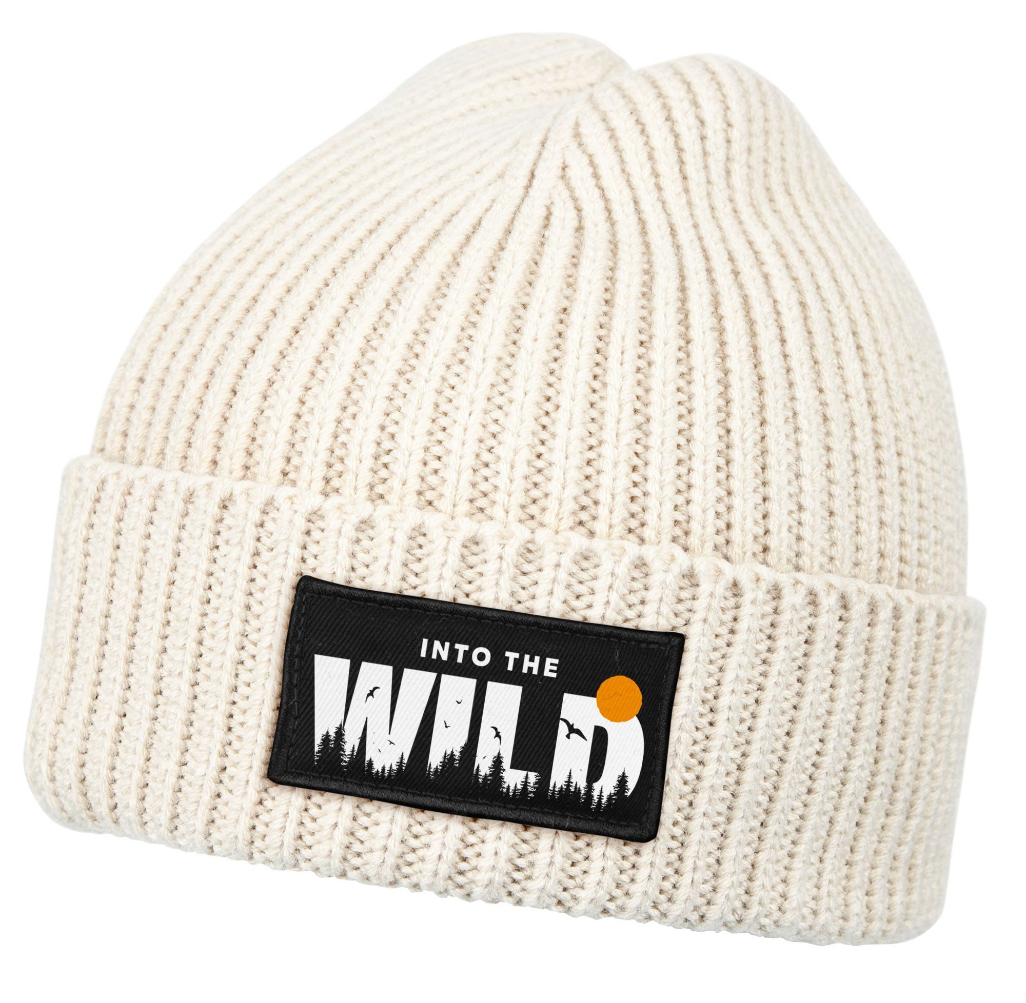 Strickmütze Herren Beanie Wintermütze mit Patch Aufdruck Print Strickmütze