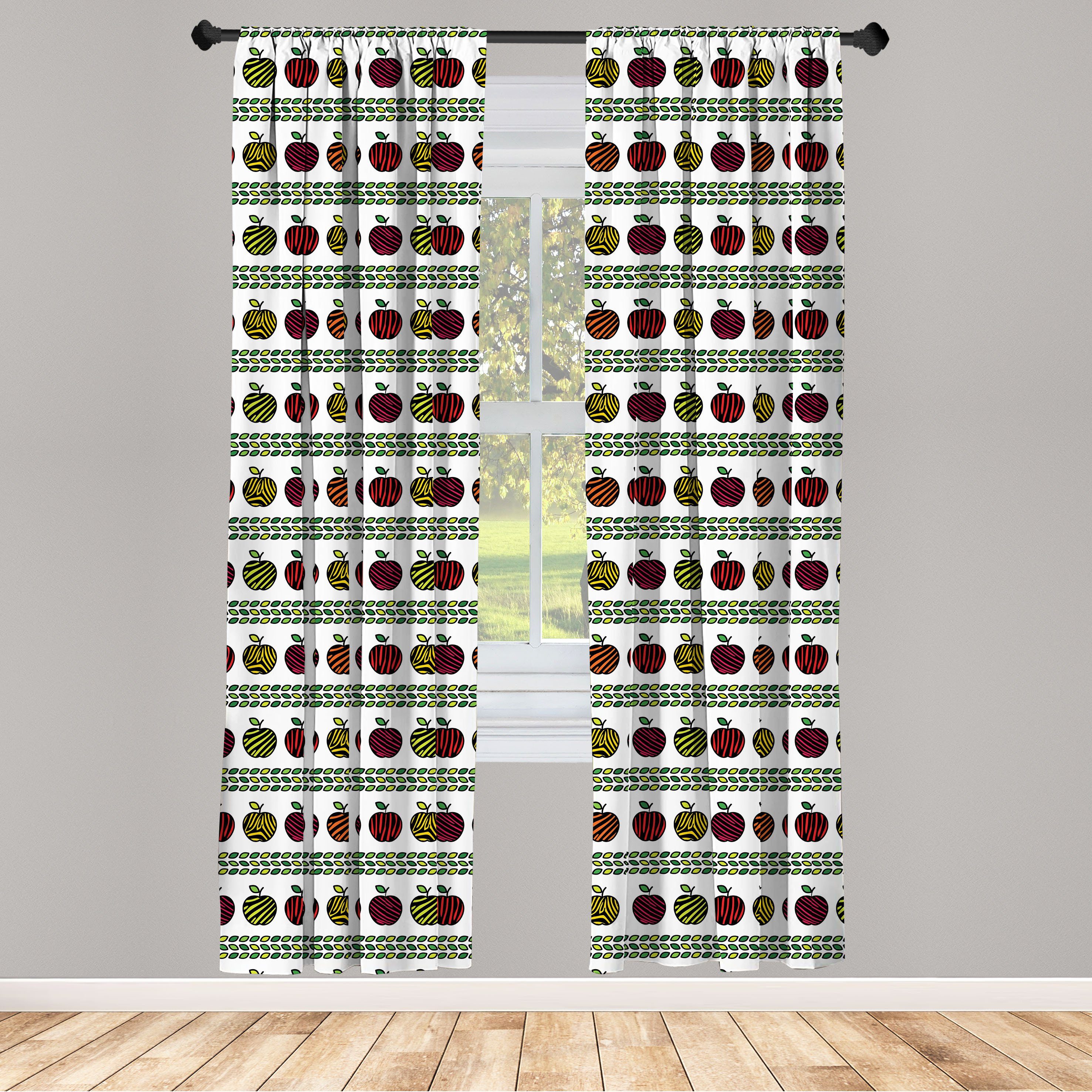 Gardine Vorhang für Wohnzimmer Schlafzimmer Dekor, Abakuhaus, Microfaser, Äpfel Zebra Striped Früchte Blätter