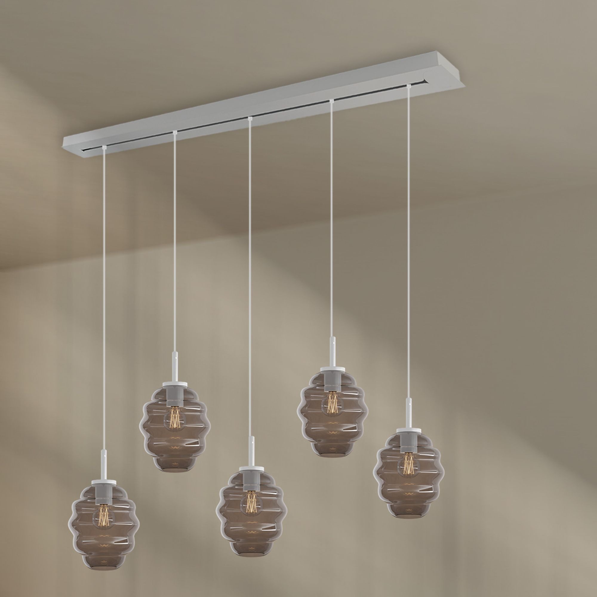 s.luce Pendelleuchte Echos Esstischleuchte 5-flg 160cm Baldachin Ø 18cm Rauch