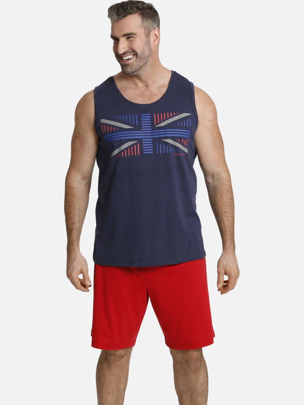 Charles Colby Muskelshirt EARL FENTON Tanktop mit Union Jack Print dunkelblau