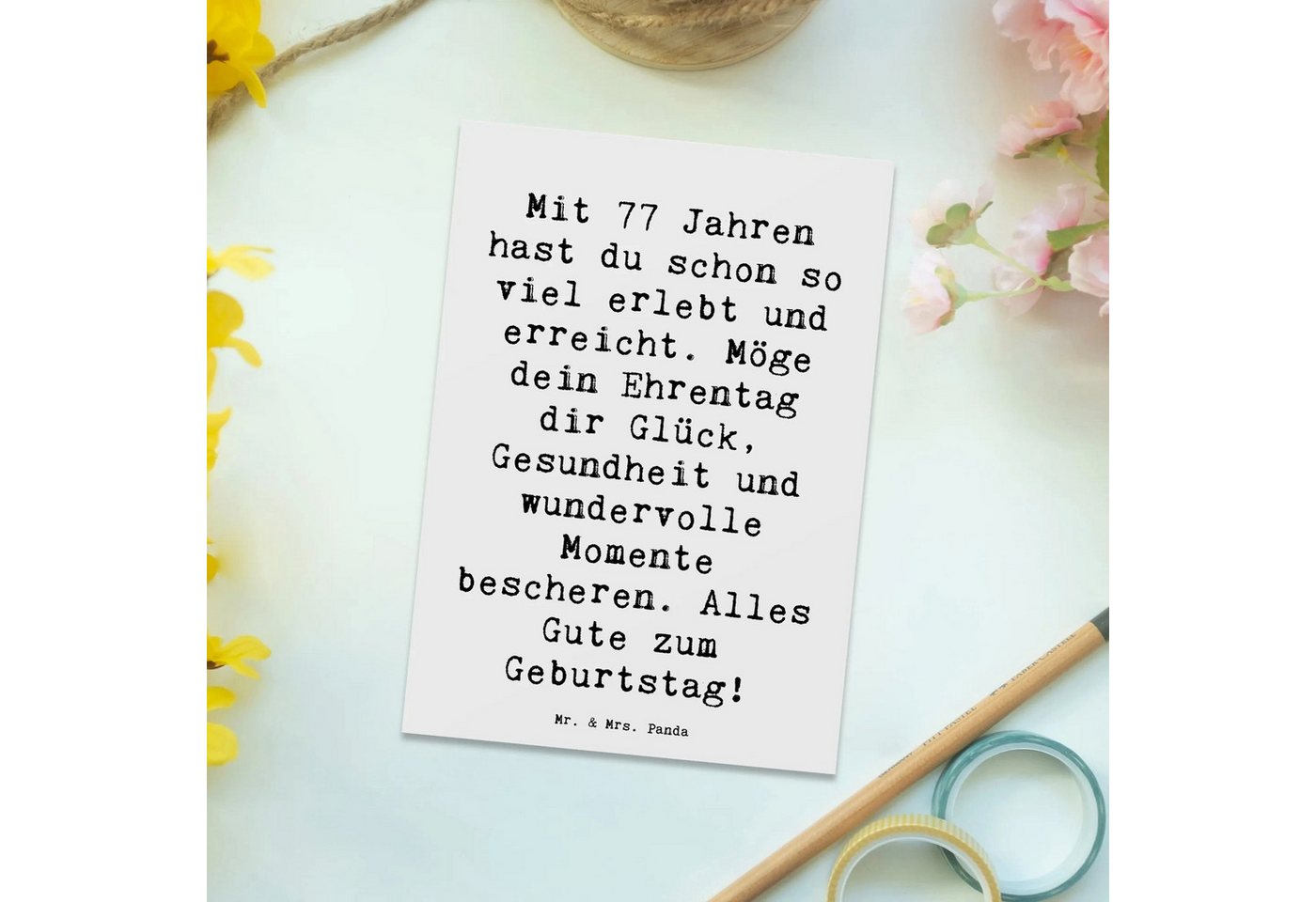 Thumbnail - Mr. & Mrs. Panda Postkarte Spruch 77. Geburtstag Glückwunsch - Weiß - Geschenk, Ehrentag, besond, Multifunktionalität
