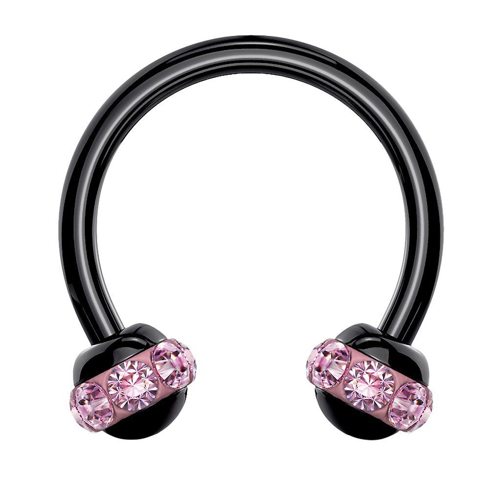 Piercing-Set Lippen Nase Schwarz Hufeisen Multi Kristall Kugeln