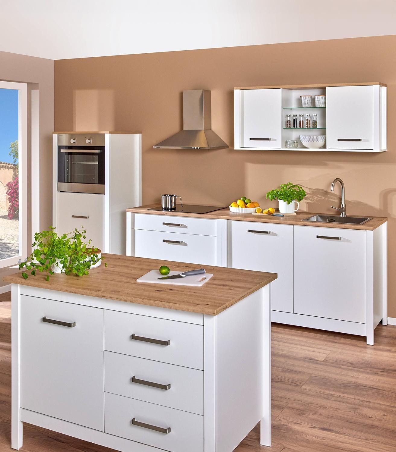 Inter Link Geräteschrank SICILIA, Artisan Eiche Dekor, Weiß, 1 Tür, offenes Fach für Einbaugeräte, B 70 x H 167 x T 60 cm