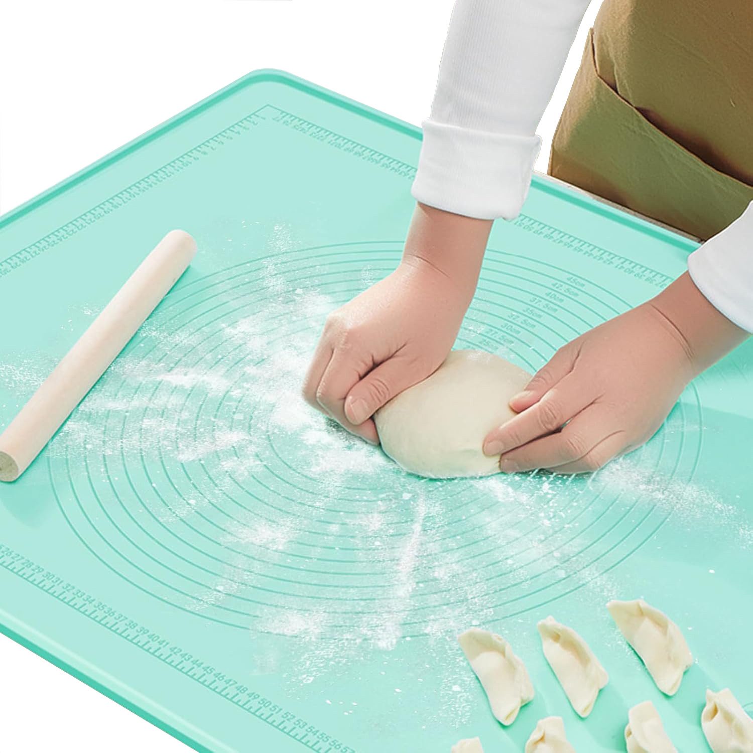 Auledio Back-Set Backunterlage zum Teig Ausrollen, Rutschfeste Teigmatte Knetmatte, Antihafte, mit Messung, Ausrollmatte für Fondant Gebäck Pizza 50x40cm