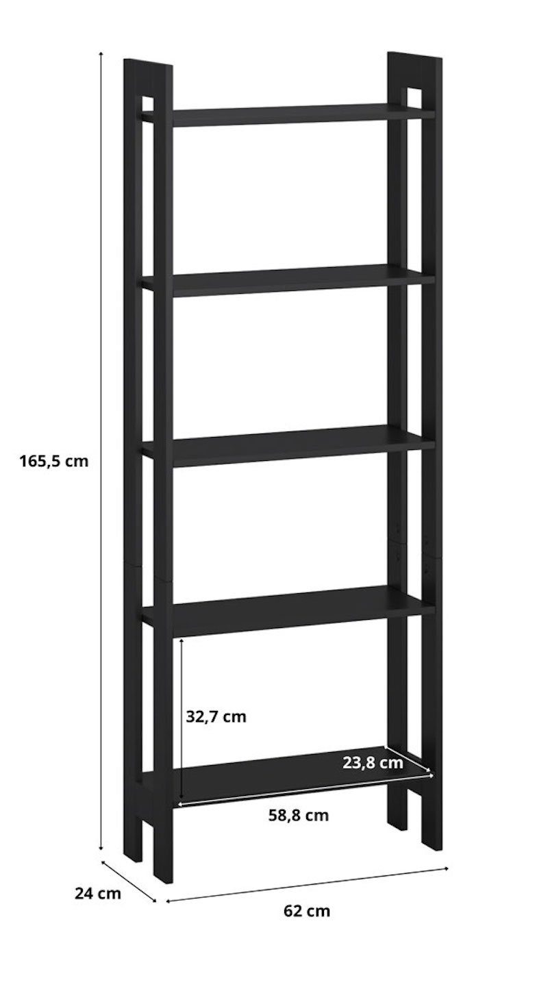 Feldmann-Wohnen Bücherregal 62x24x165,5cm R651, schwarz