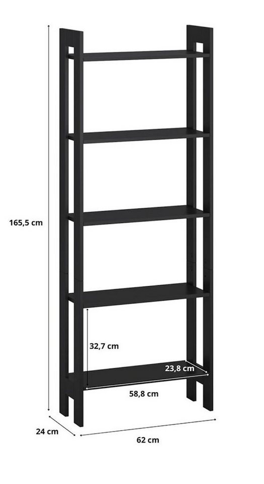 Feldmann-Wohnen Bücherregal R651, 62x24x165,5cm schwarz
