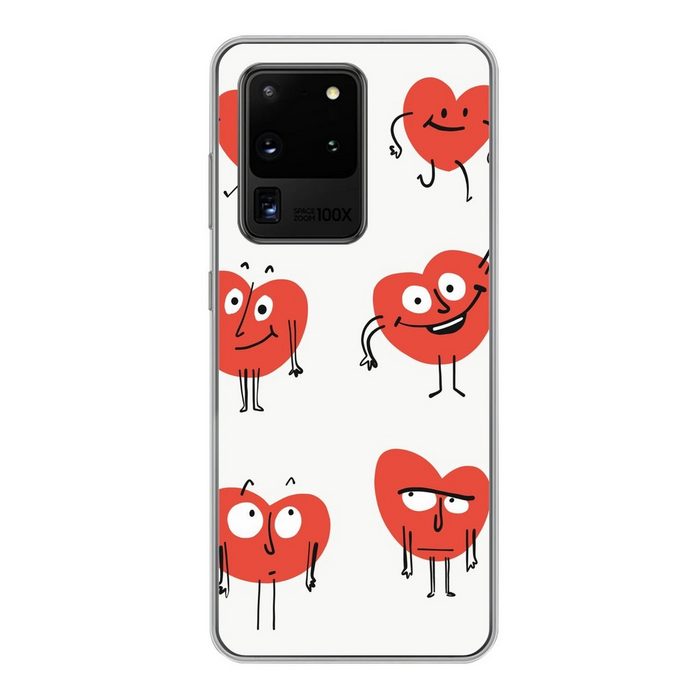 MuchoWow Handyhülle Eine Illustration von neun Herzen mit Emotionen Phone Case Handyhülle Samsung Galaxy S20 Ultra Silikon Schutzhülle