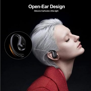 TELNP Ergonomische Silikon-Ohrbügel für sicheren, bequemen Sitz Open-Ear-Kopfhörer (Bis zu 8 Stunden Nutzungsdauer mit einer Ladung, bis zu 32 Stunden mit Ladehülle, intelligente LED-Energieanzeige., Hochsensible Berührungssensoren und Bluetooth-Kompatibilität Bedienung)