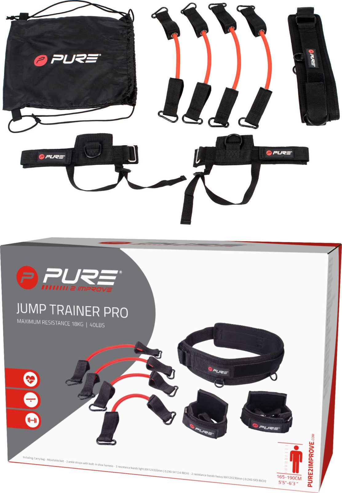 Pure 2 Improve Trainingshilfe Sprung-Trainer Set Pro (6-teilig) - schwarz/rot
