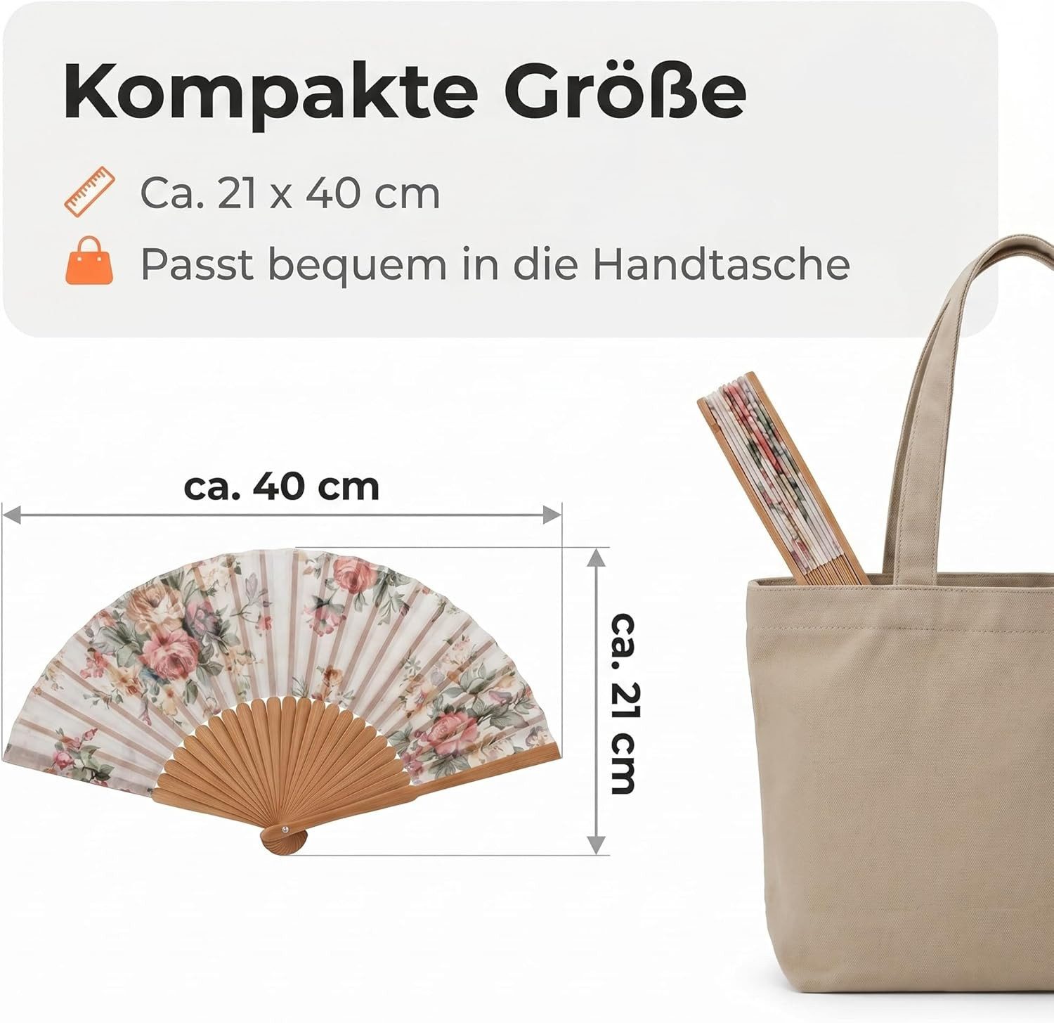 LK Trend & Style Handfächer Dekorativer Handfächer, Blumenmuster mit Streifen, (Spar-Set, 2-tlg., 21 cm, Bambus - Fächer in 4 Farben), absolut salonfähig sich eine kühle Brise zu gönnen