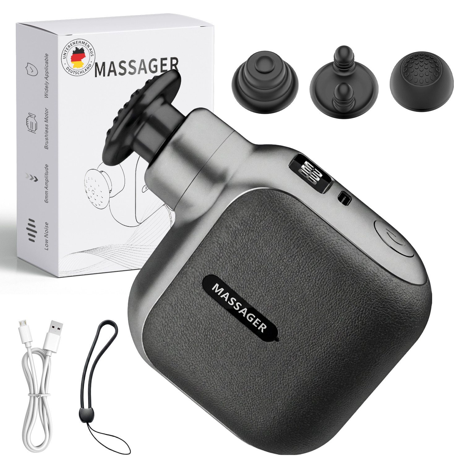 SWGOTA Massagegerät Massagepistole Mini,mit 35 dB leise,6 Stufen,OLED Display,4 Aufsätzen, Für Nacken, Schulter, Rücken & Beine, Fördert Durchblutung, Kompakt