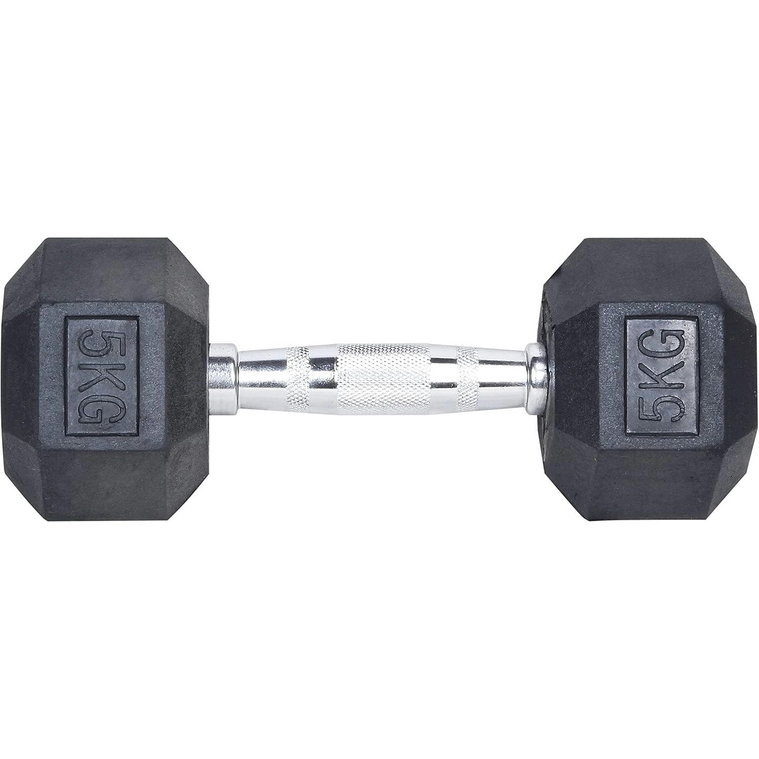 body coach Kurzhantel / Hexagon Hantel, (5kg), aus Gusseisen mit Gummi-Ummantelung