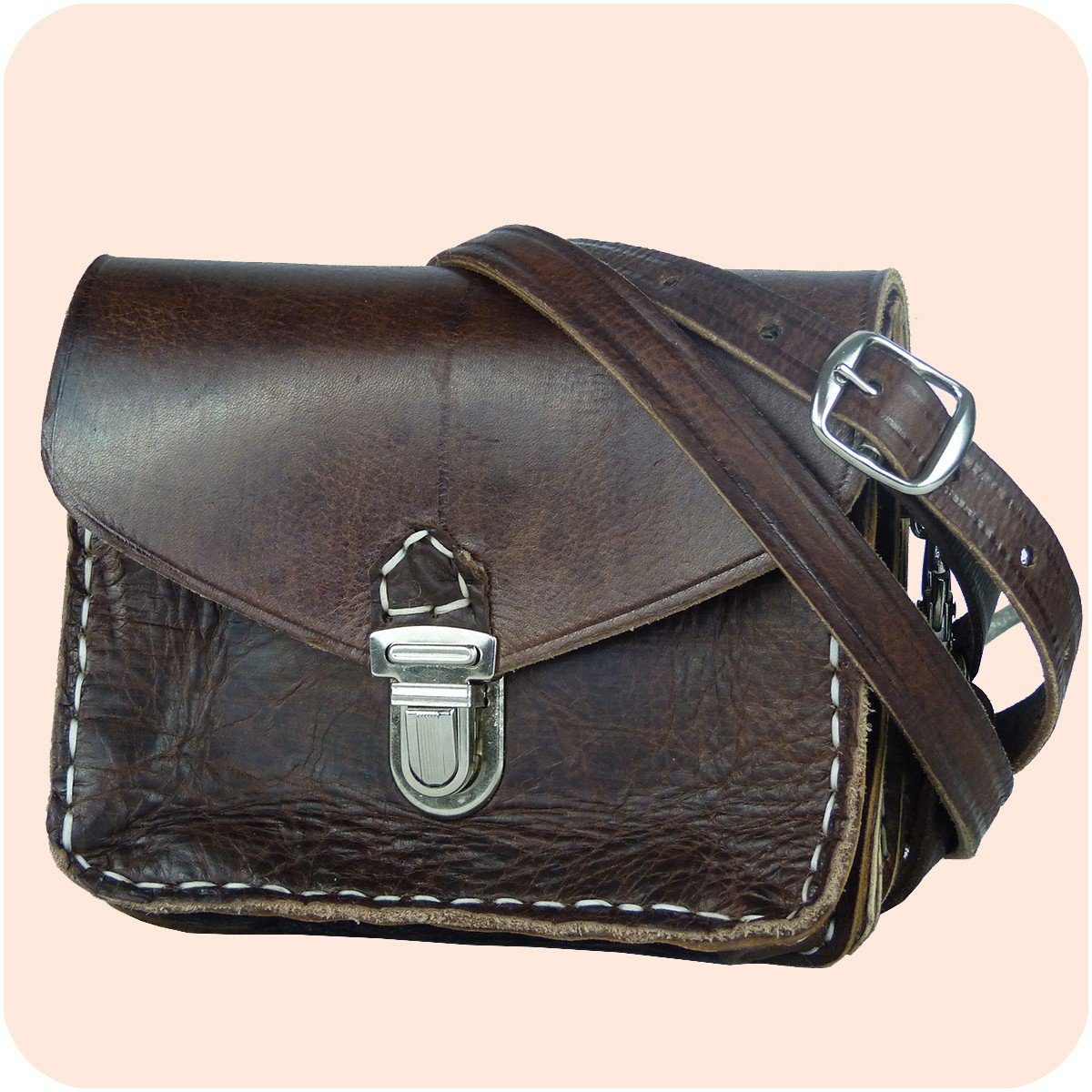 - Handtasche SIMANDRA Tanger Leder aus Gürteltasche Dunkelbraun Echtleder als & tragbar Handtasche 12x16cm Schultertasche